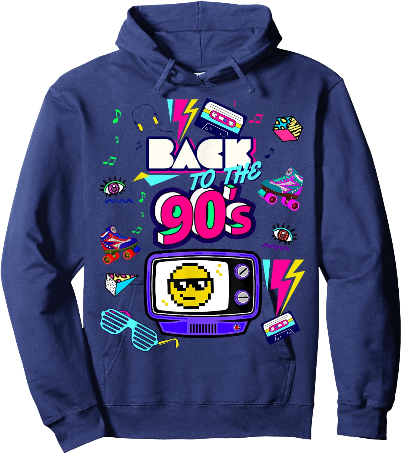 Men's Women's Kids Vintage Retro Back To 90's Graphic Design Hoodie - Hoodie | Navy