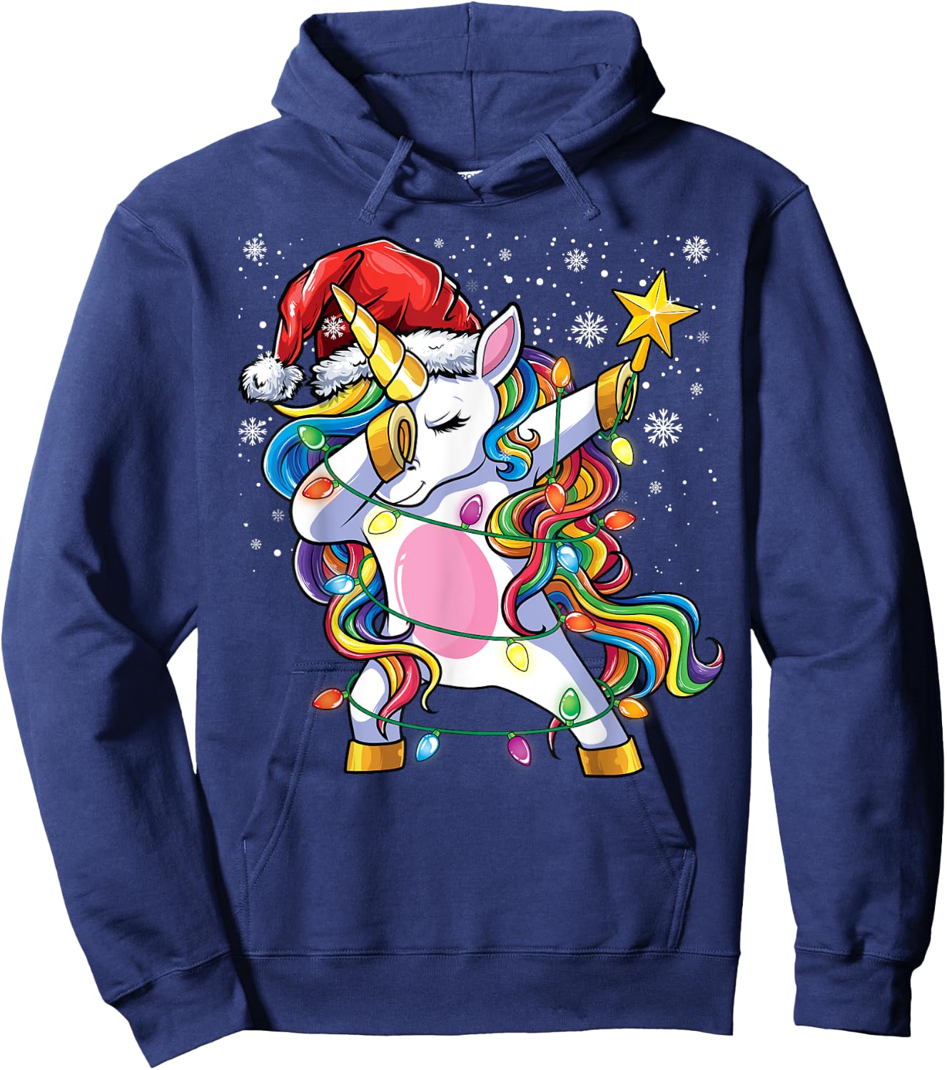 Christmas Unicorn Dab Girls Women Xmas Tree Santa Unicorn Hoodie - Hoodie | Navy