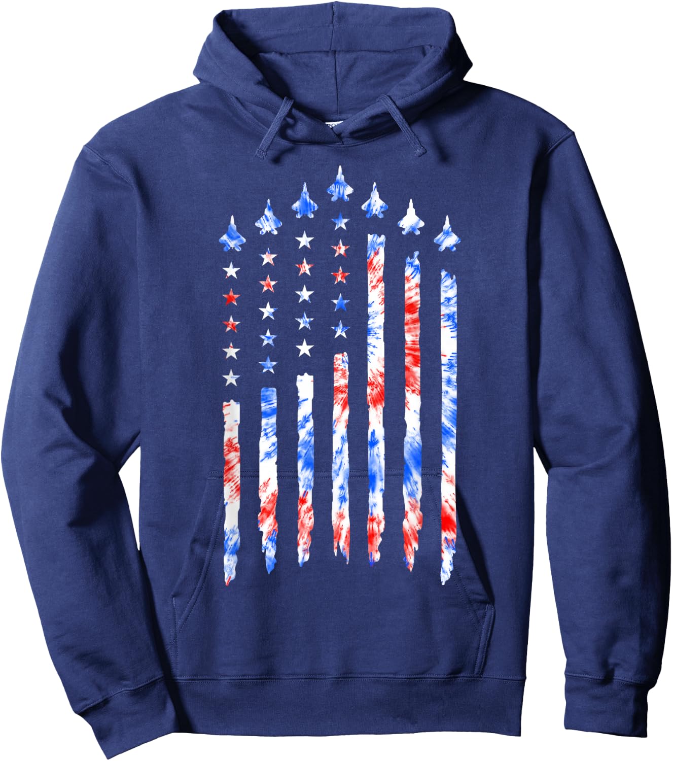 Fighter Jet Airplane American Flag Tie Dye 4th Of July Pilot Hoodie - Hoodie | Navy
