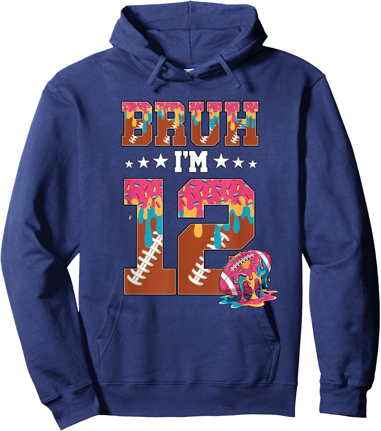 Bruh 12th Birthday Boy Football Ice Cream Drip 12 Year Old Hoodie - Hoodie | Navy