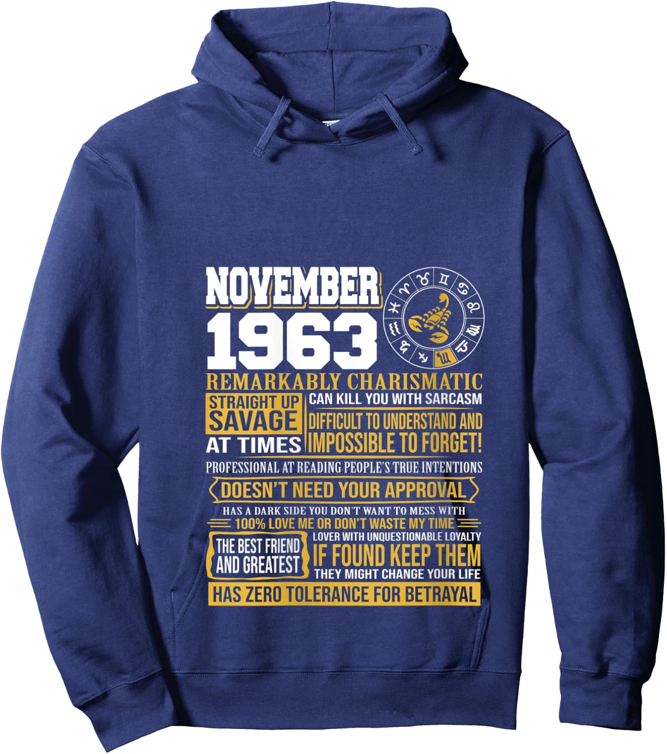 November Birthday Gifts - Born November Scorpio 1963 Funny V-Neck Hoodie - Hoodie | Navy