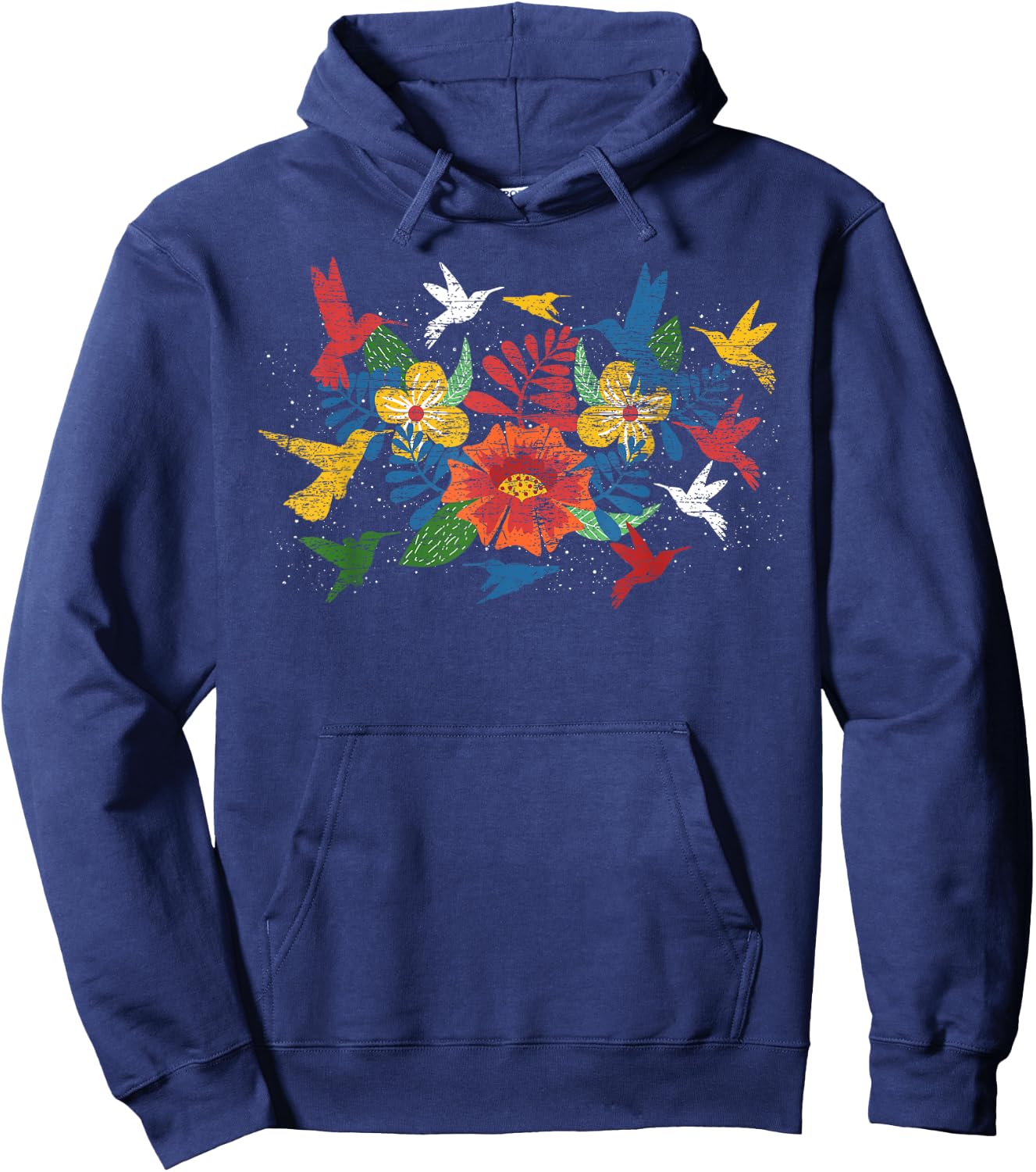 Floral Bird Flowers Hummingbird Animal Vintage Hummingbird Hoodie - Hoodie | Navy