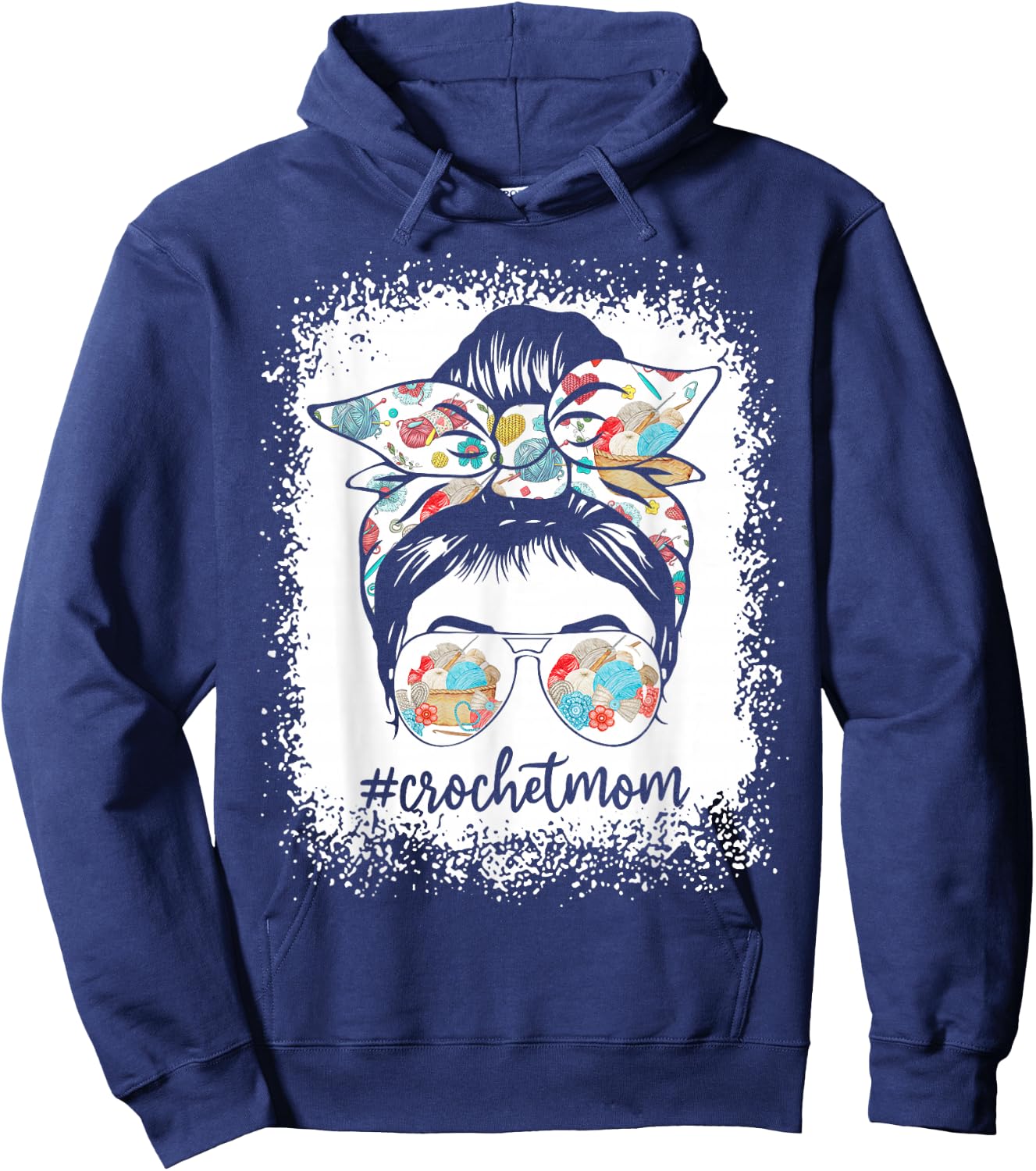 Women Bleached Crochet Mom Messy Bun Crochet Lover Hoodie - Hoodie | Navy