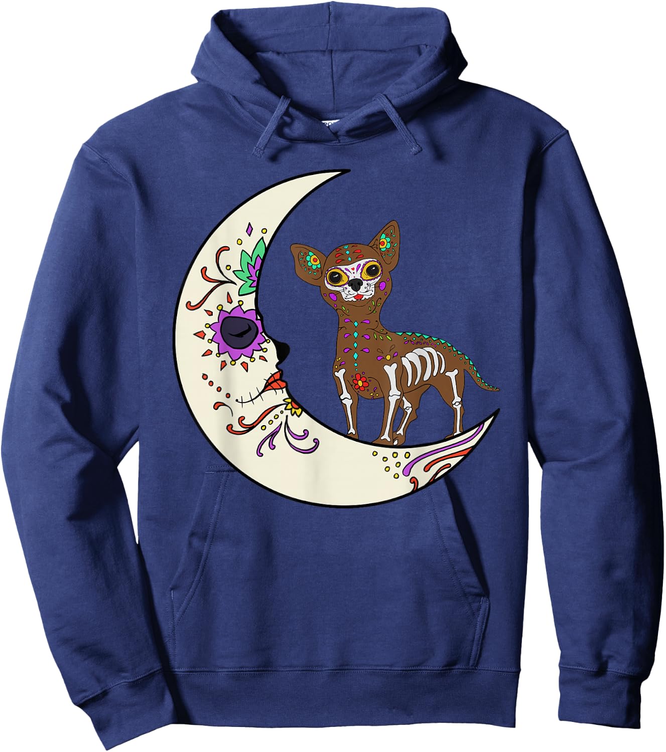 Day of Dead Chihuahua On Moon Dog Chihuahua Sugar Skull Women Kids Hoodie - Hoodie | Navy