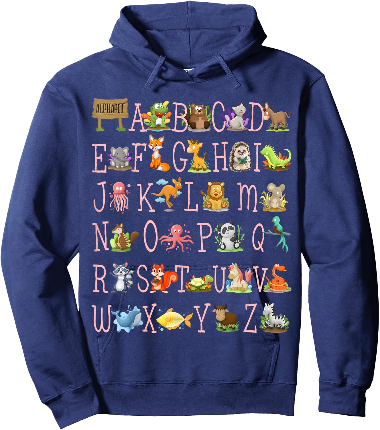 Back to School Kindergarten Teacher ABCs Animals Alphabet Hoodie - Hoodie | Navy