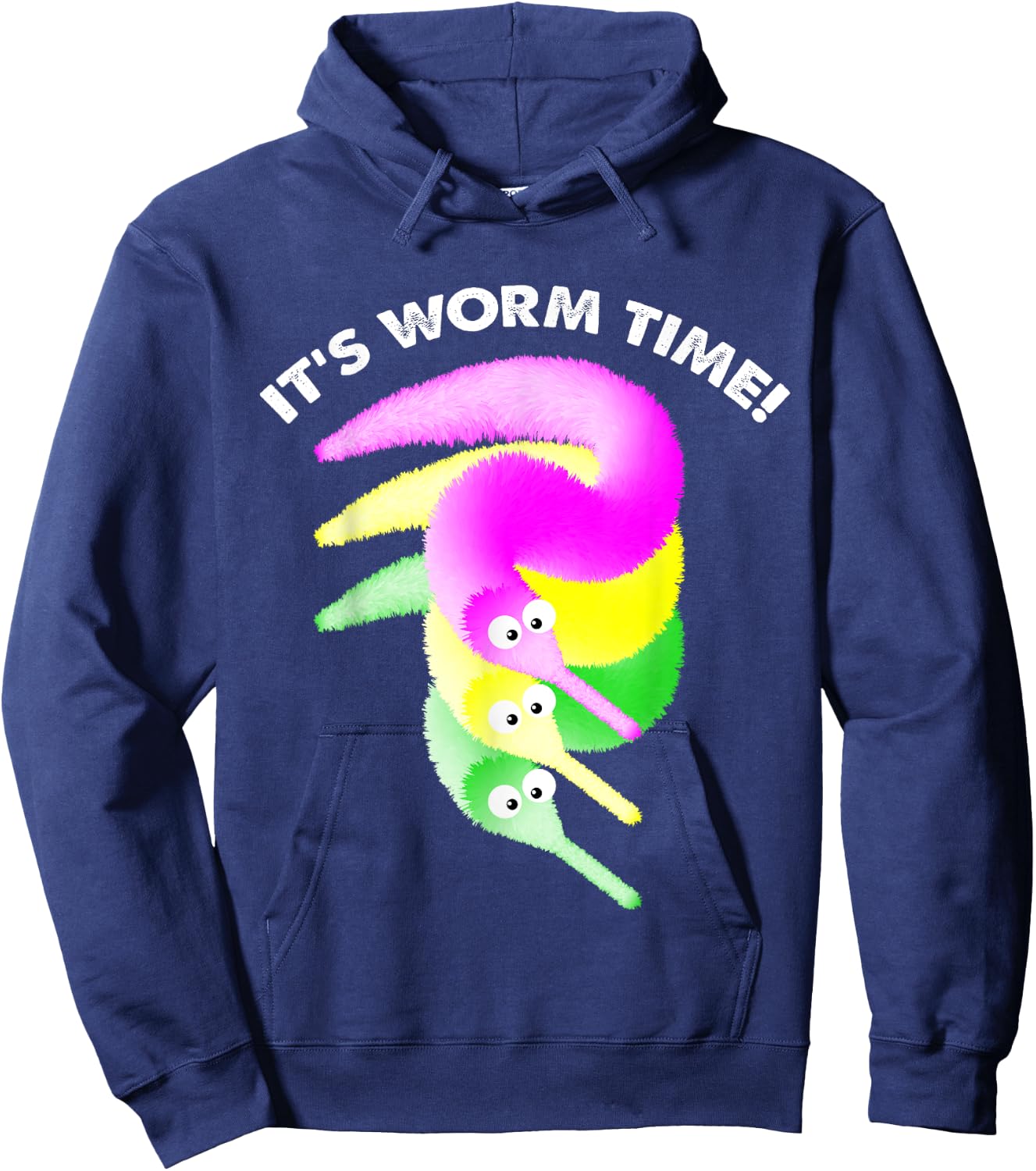 It's Worm Time , Magic Fuzzy Worms Toy on a String Hoodie - Hoodie | Navy