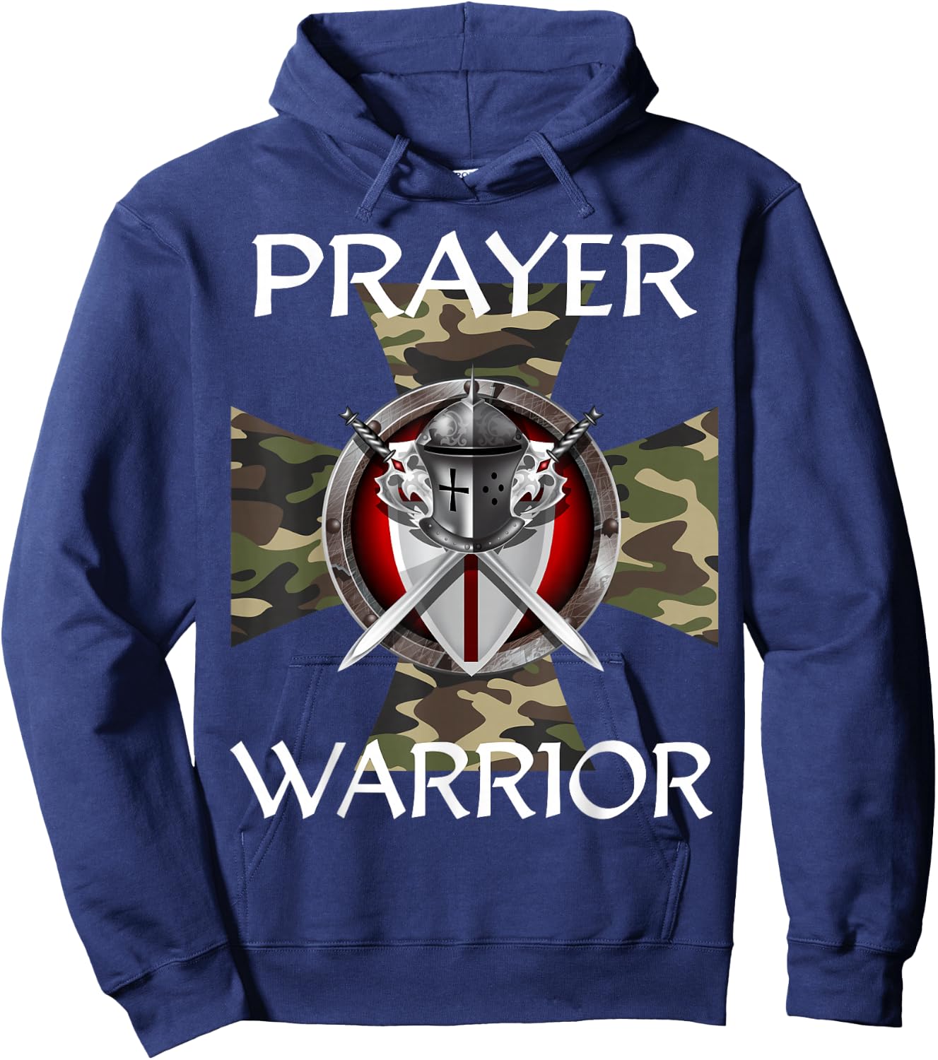 Christian Prayer Warrior Green Camo Cross Religious Messages Hoodie - Hoodie | Navy
