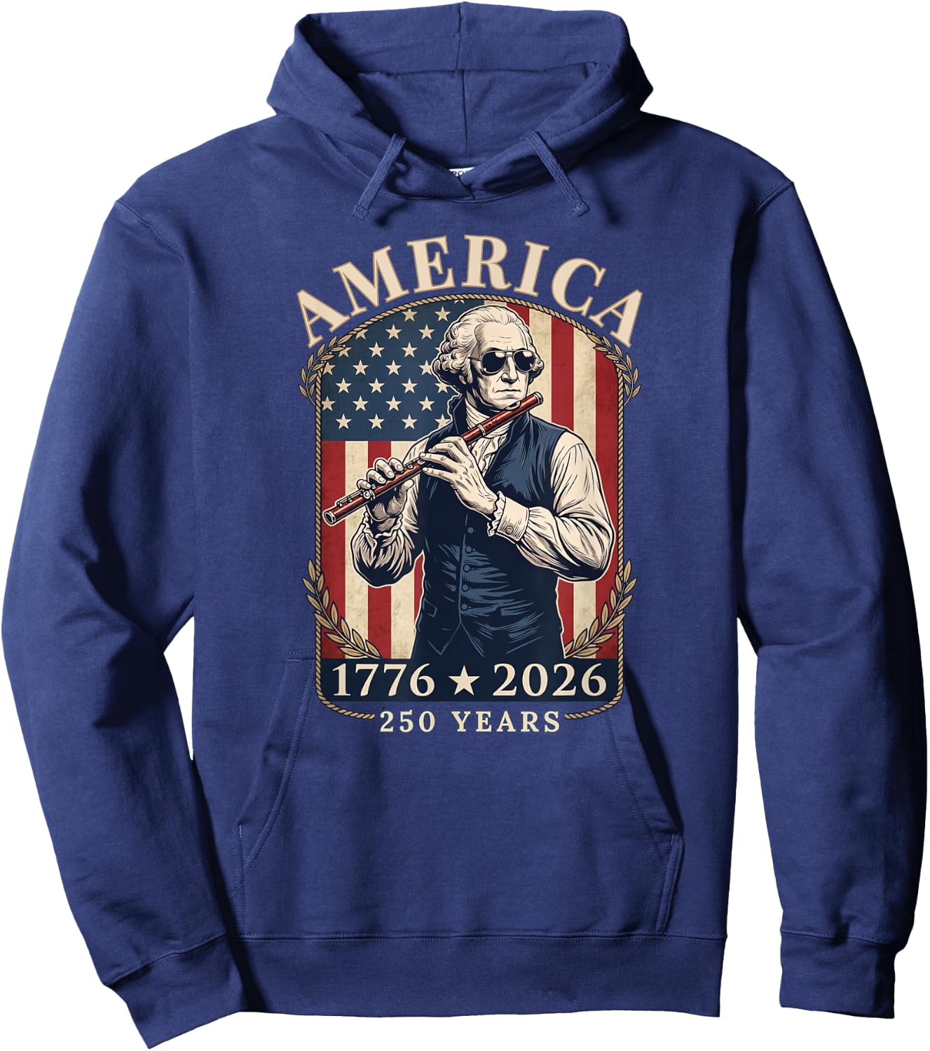 George Washington Sunglasses Flute 1776-2026 250 Years Hoodie - Hoodie | Navy