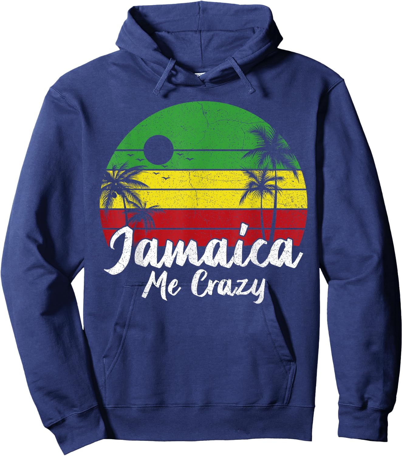 Palm Tree Vintage Retro Sunset Jamaica Me Crazy Summer Hoodie - Hoodie | Navy