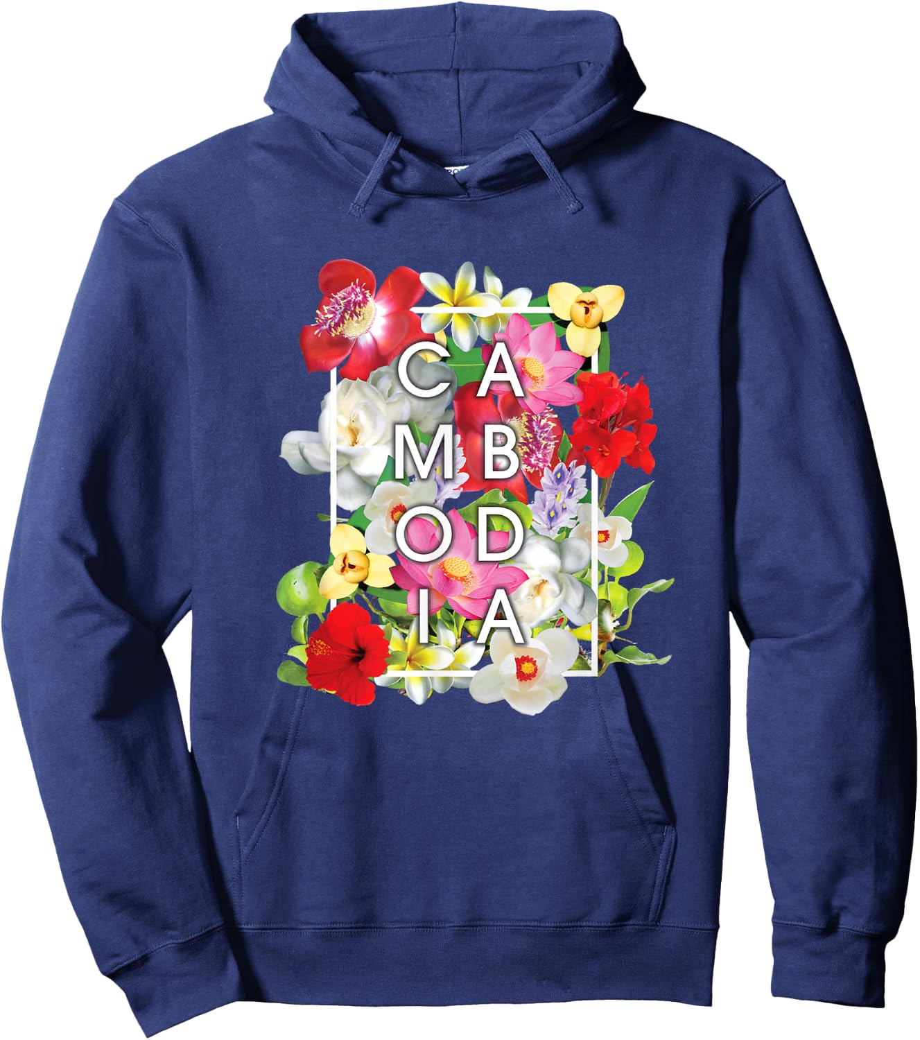 Flowers of Cambodia Word Art - Khmer Pride Hoodie - Hoodie | Navy