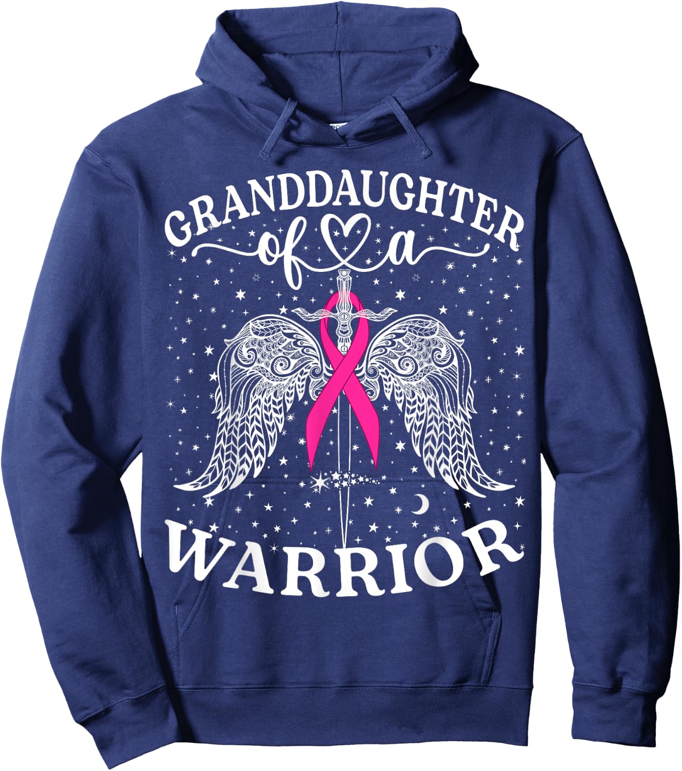 Granddaughter Of A Warrior Breast Cancer Awareness Support Hoodie - Hoodie | Navy