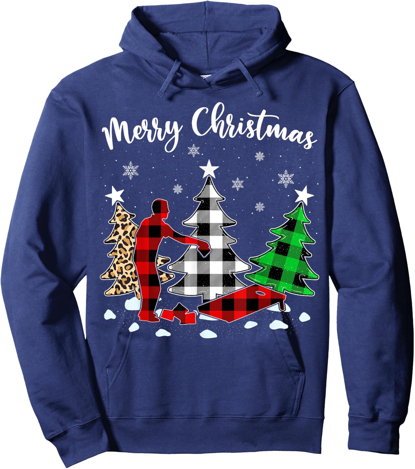 Leopard Buffalo Plaid Matching Cornhole Christmas Pajama Hoodie - Hoodie | Navy