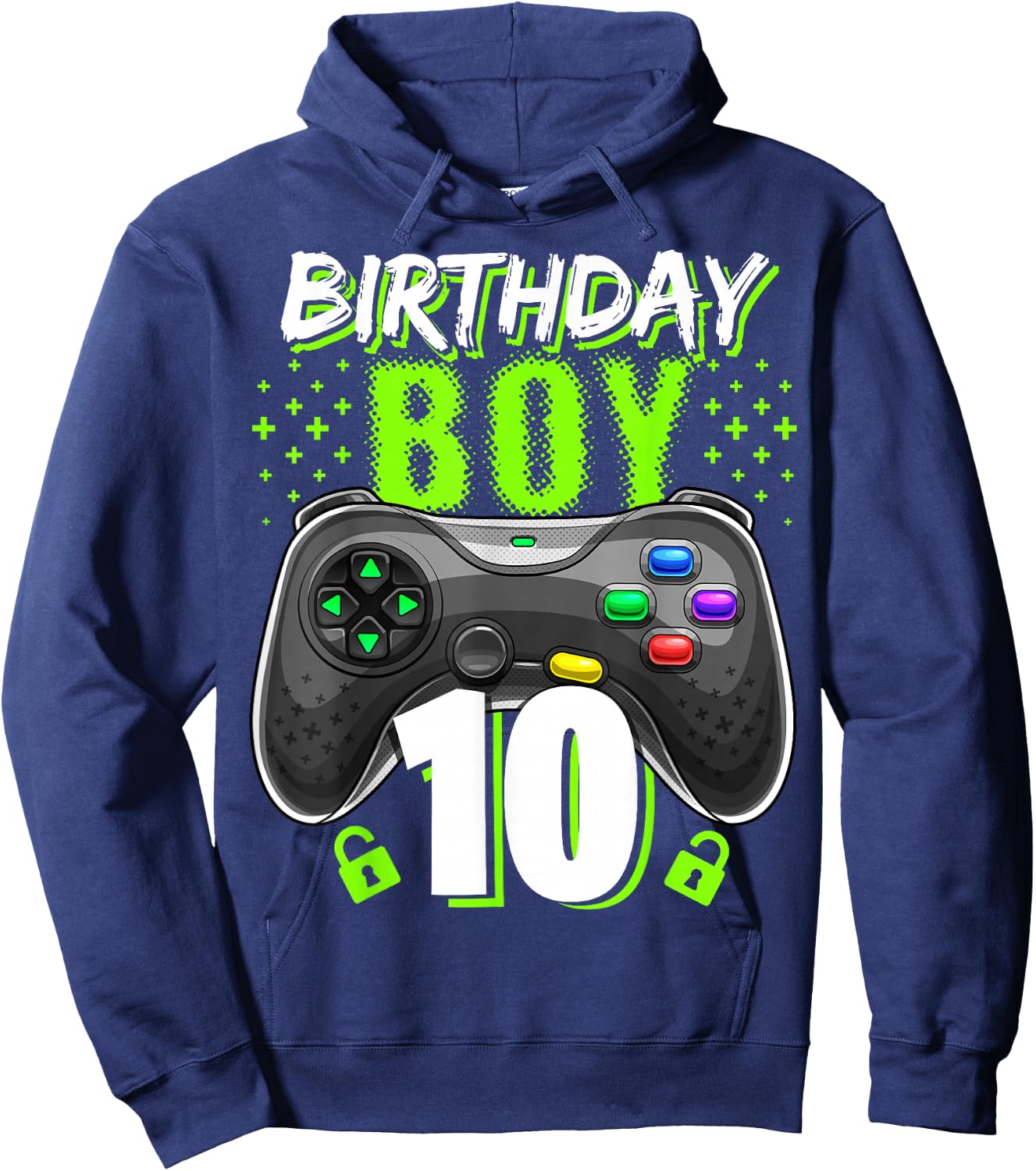 Birthday Boy 10 Video Game Controller Gamer 10th Birthday Hoodie - Hoodie | Navy