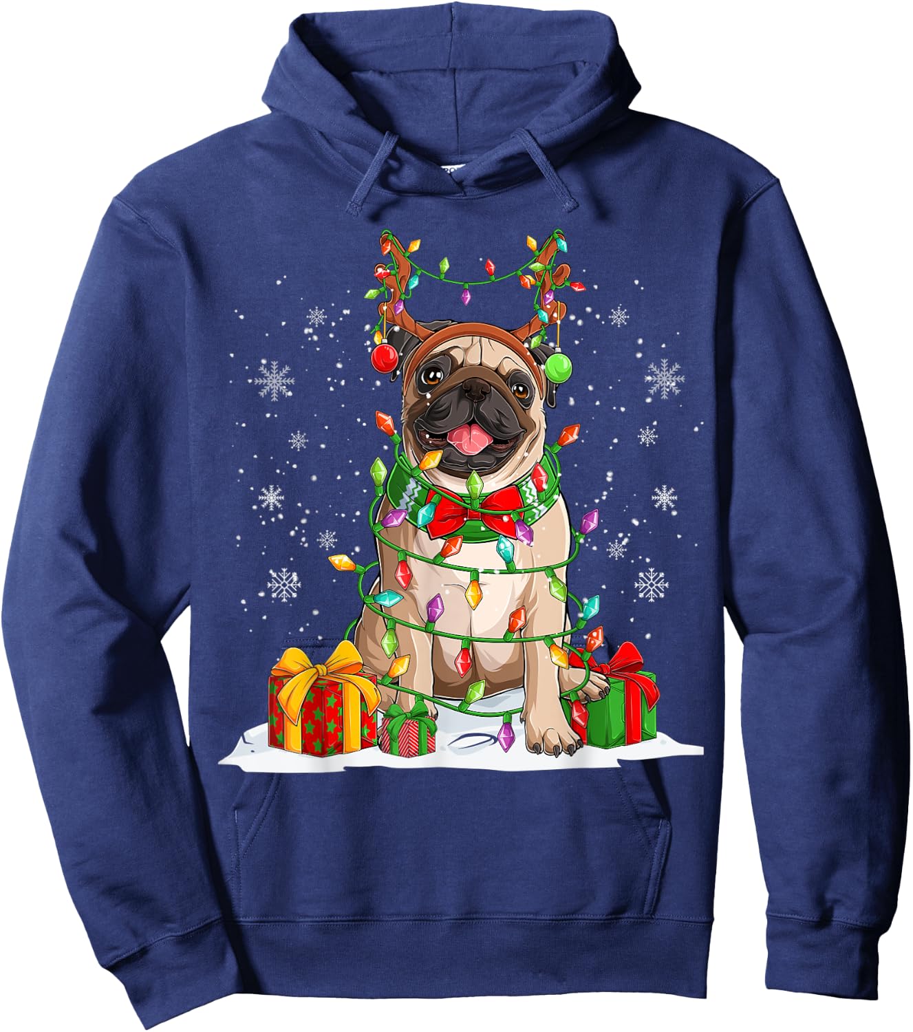 Ugly Pug Christmas Sweater Pajama Men Family Hoodie - Hoodie | Navy