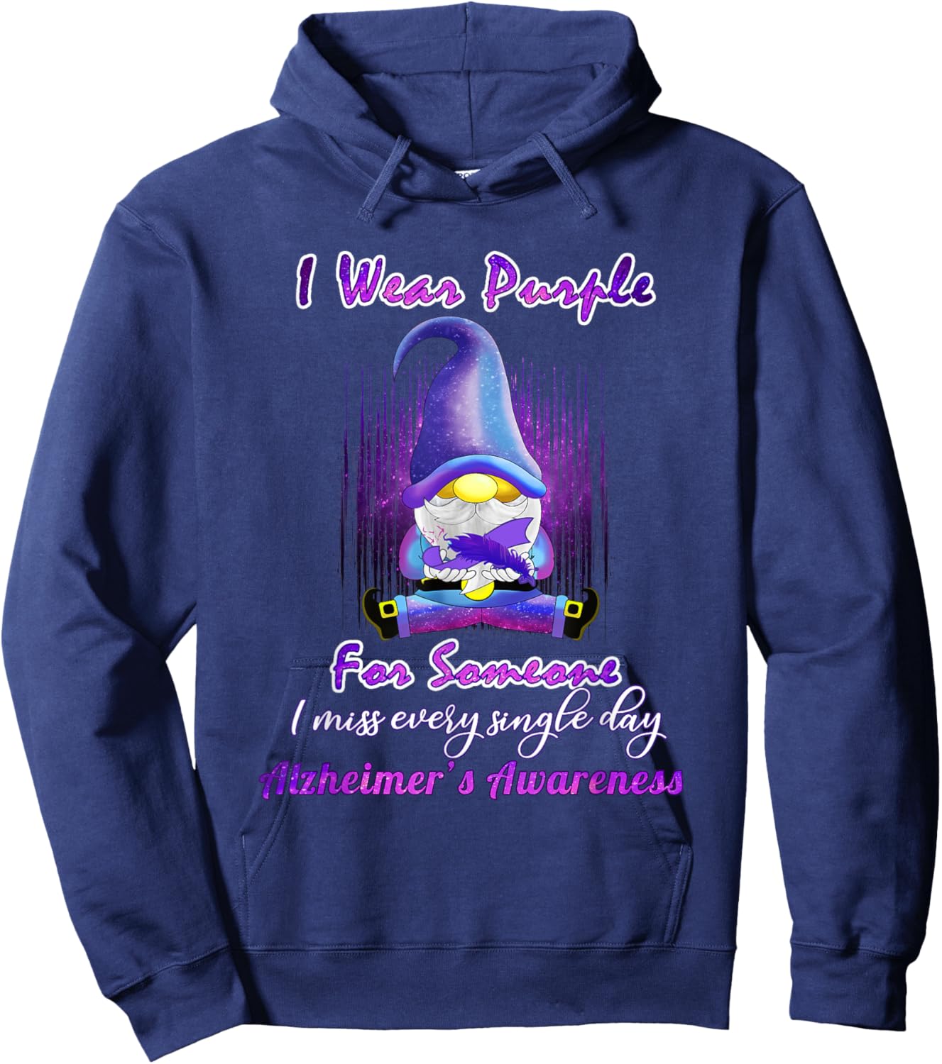 Alzheimer's Awareness Products I Wear Purple Ribbon Gnome Hoodie - Hoodie | Navy