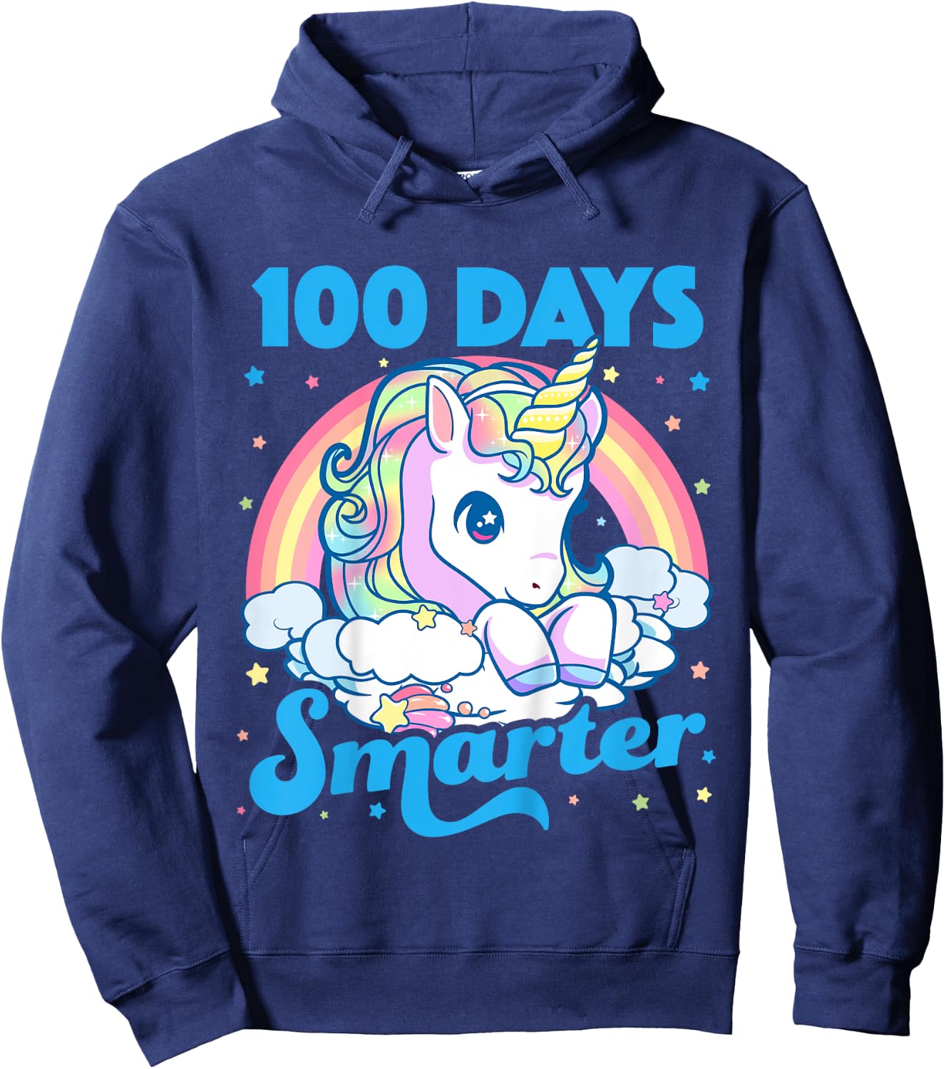 Kids 100 Days Smarter Unicorn Girls Teacher 100th Day of School Hoodie - Hoodie | Navy
