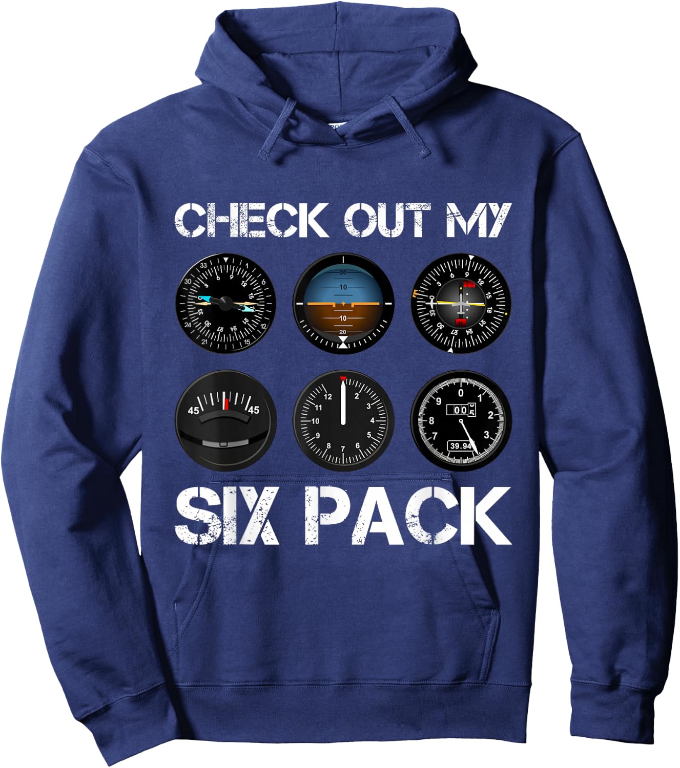 Funny Pilot T Shirt Airplane Six Pack Flight Instruments Hoodie - Hoodie | Navy