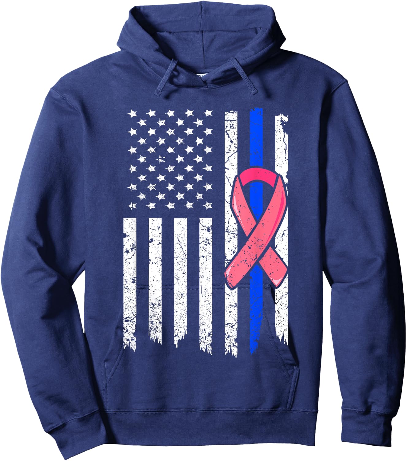 Breast Cancer Police American Flag Shirt Pink Ribbon Fighter Hoodie - Hoodie | Navy