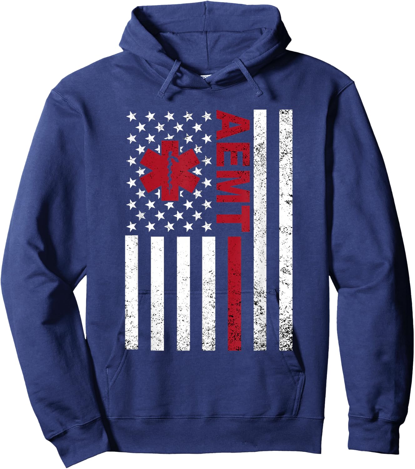 AEMT Advanced Emergency Medical Technician USA Flag Hoodie - Hoodie | Navy