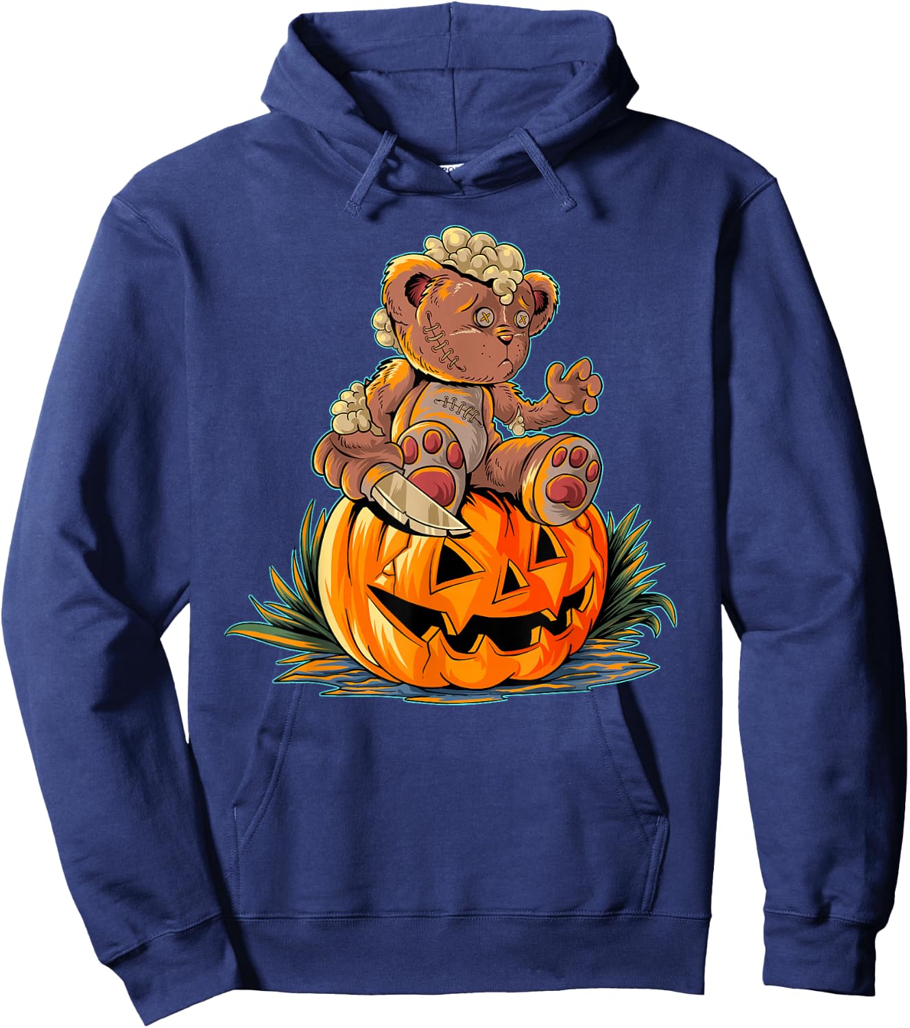 Halloween Spooky Teddy Bear, Pumpkin Hoodie - Hoodie | Navy
