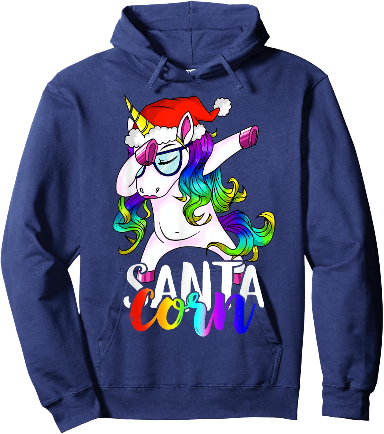 Santacorn Dabbing Unicorn Boys Girls Women Xmas Pajamas Hoodie - Hoodie | Navy
