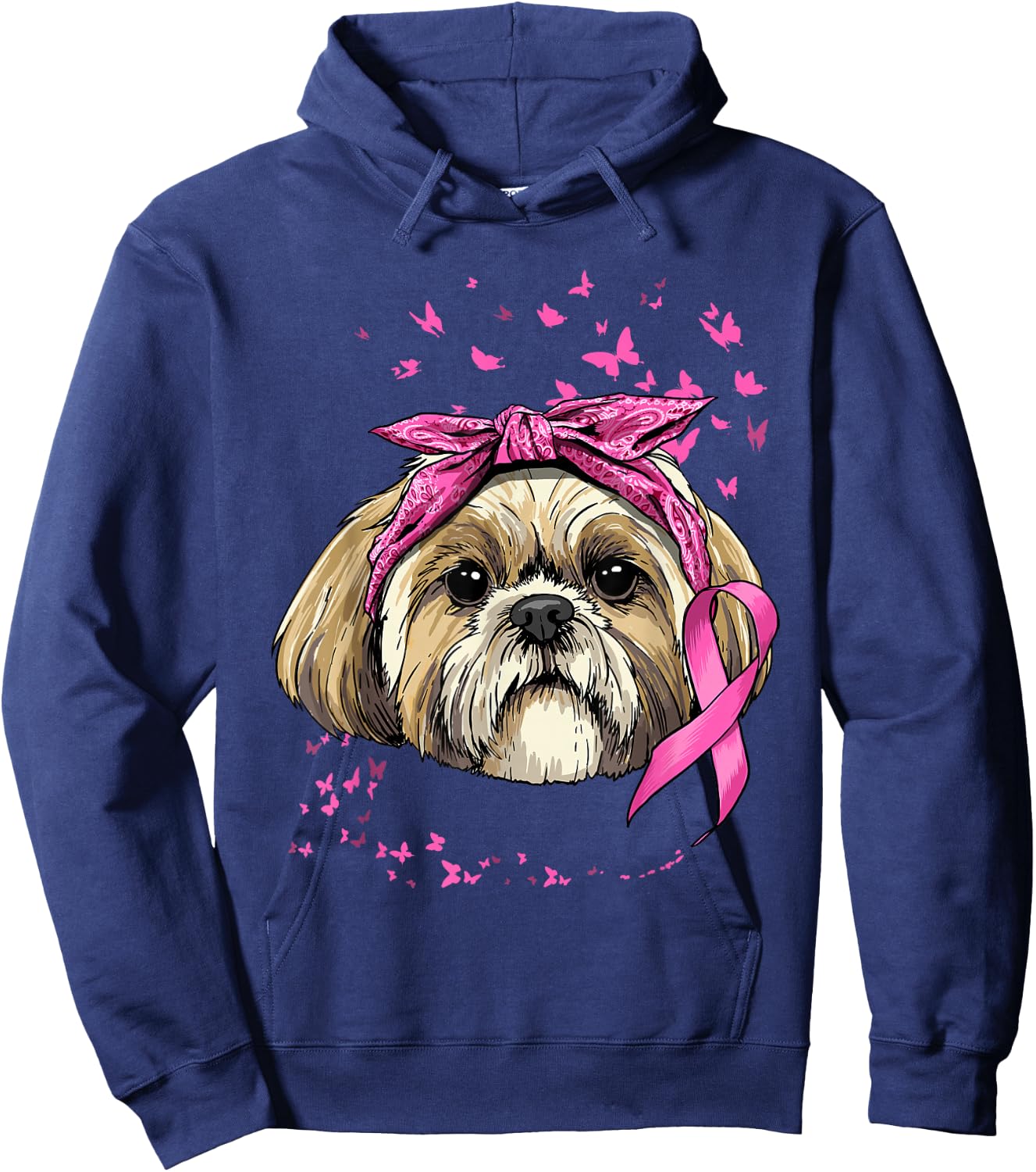 Breast Cancer Awareness Shih Tzu Dog Pink Ribbon Survivor Hoodie - Hoodie | Navy