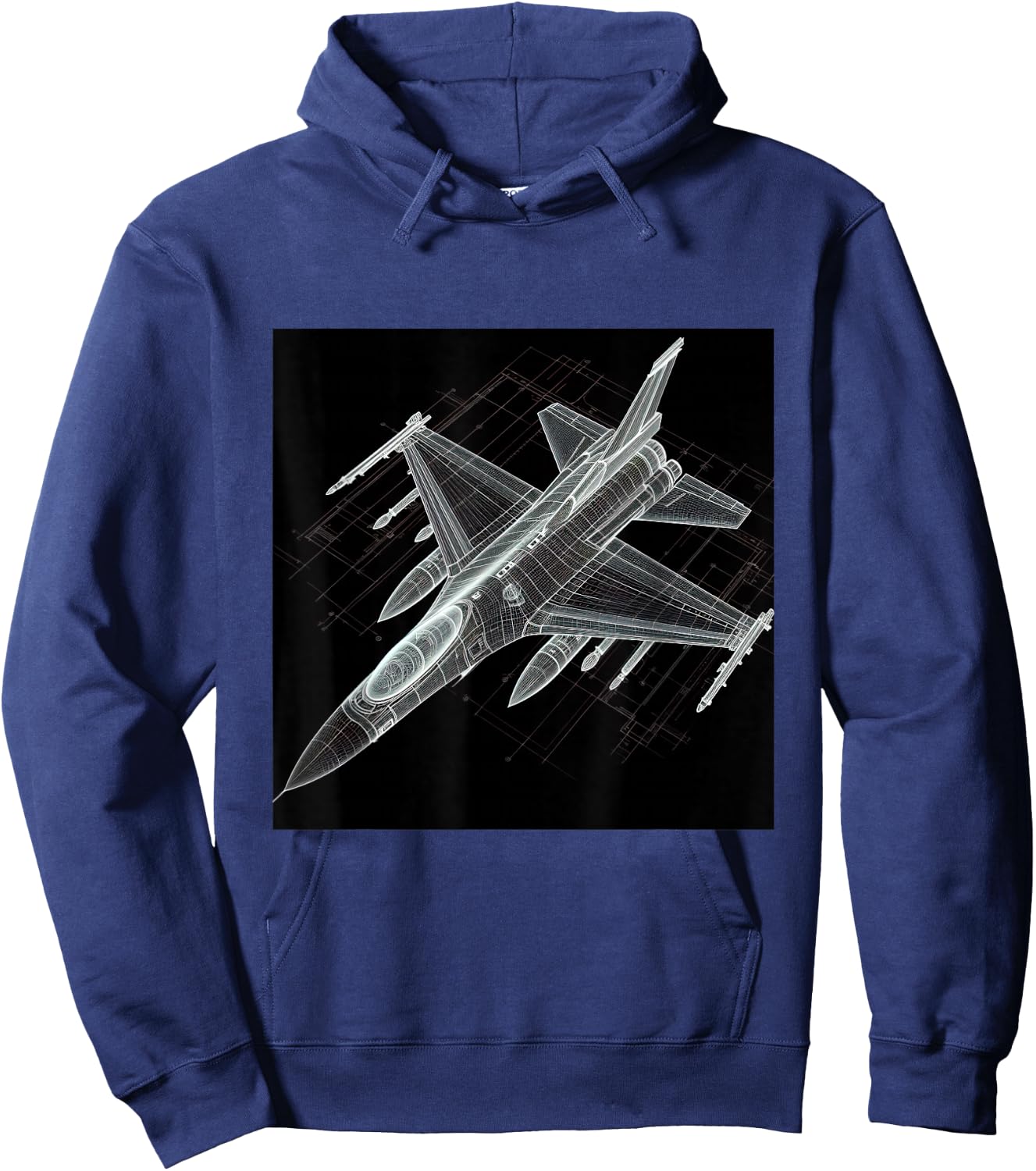 F16 Viper Jet Fighter Wireframe Blueprint Hoodie - Hoodie | Navy