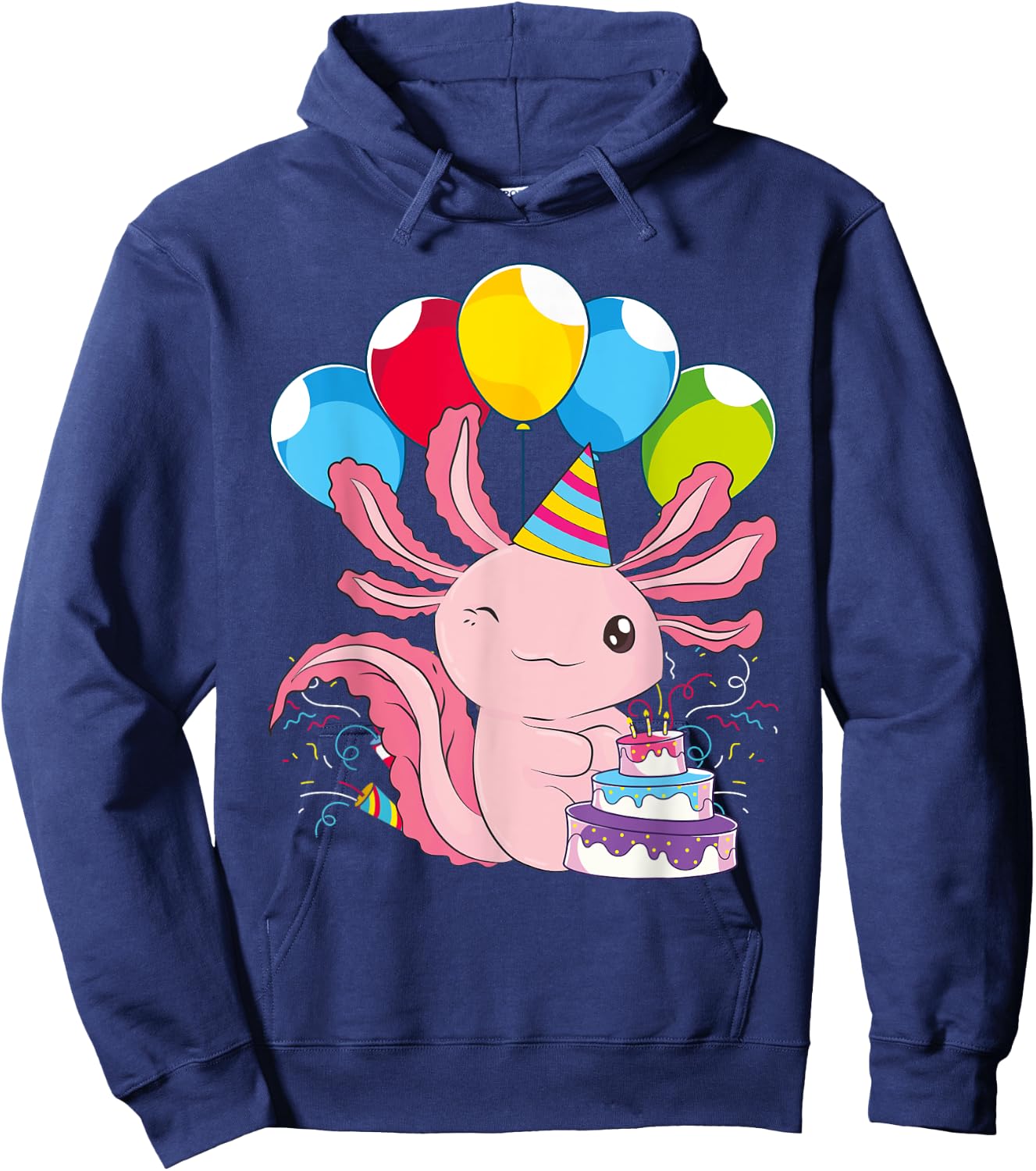 Kids Birthday Party Cake Pet Animal Amphibian Axolotl Hoodie - Hoodie | Navy