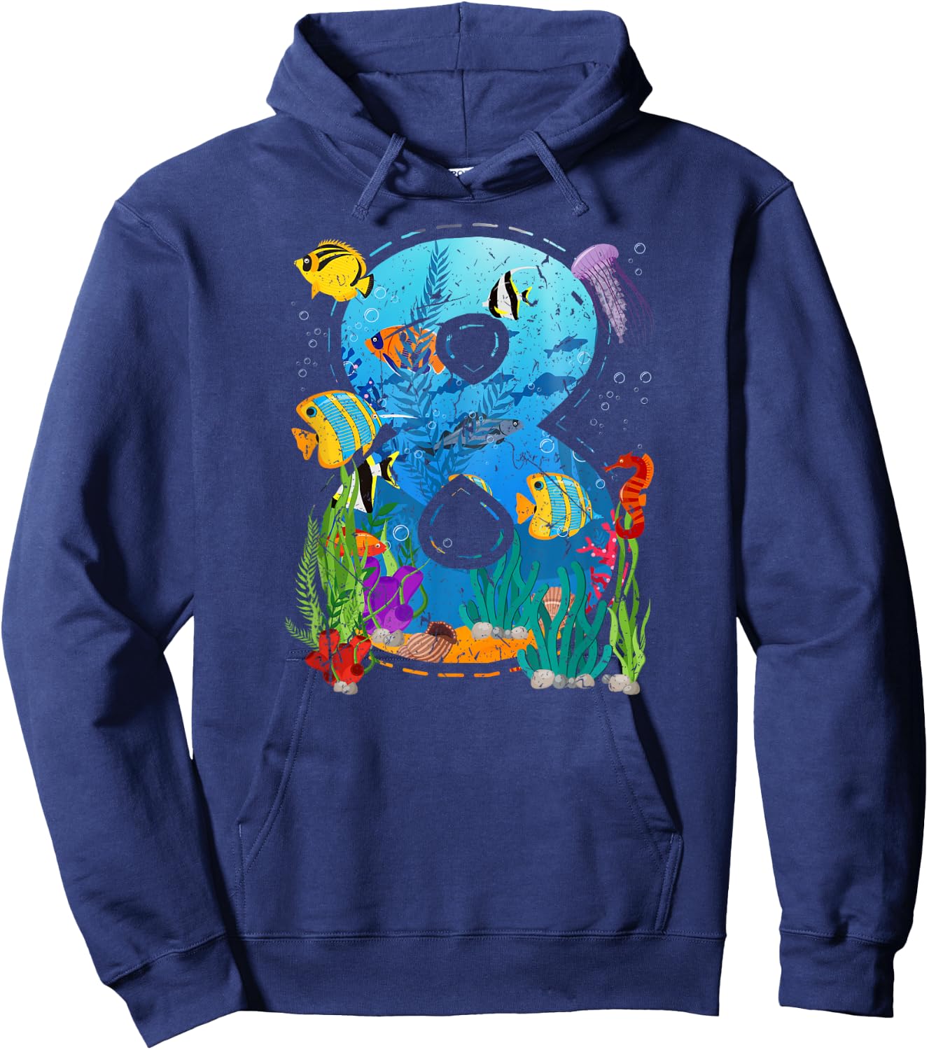 8 Year Old Boy Ocean Aquarium 8th Birthday Party Sea Animal Hoodie - Hoodie | Navy