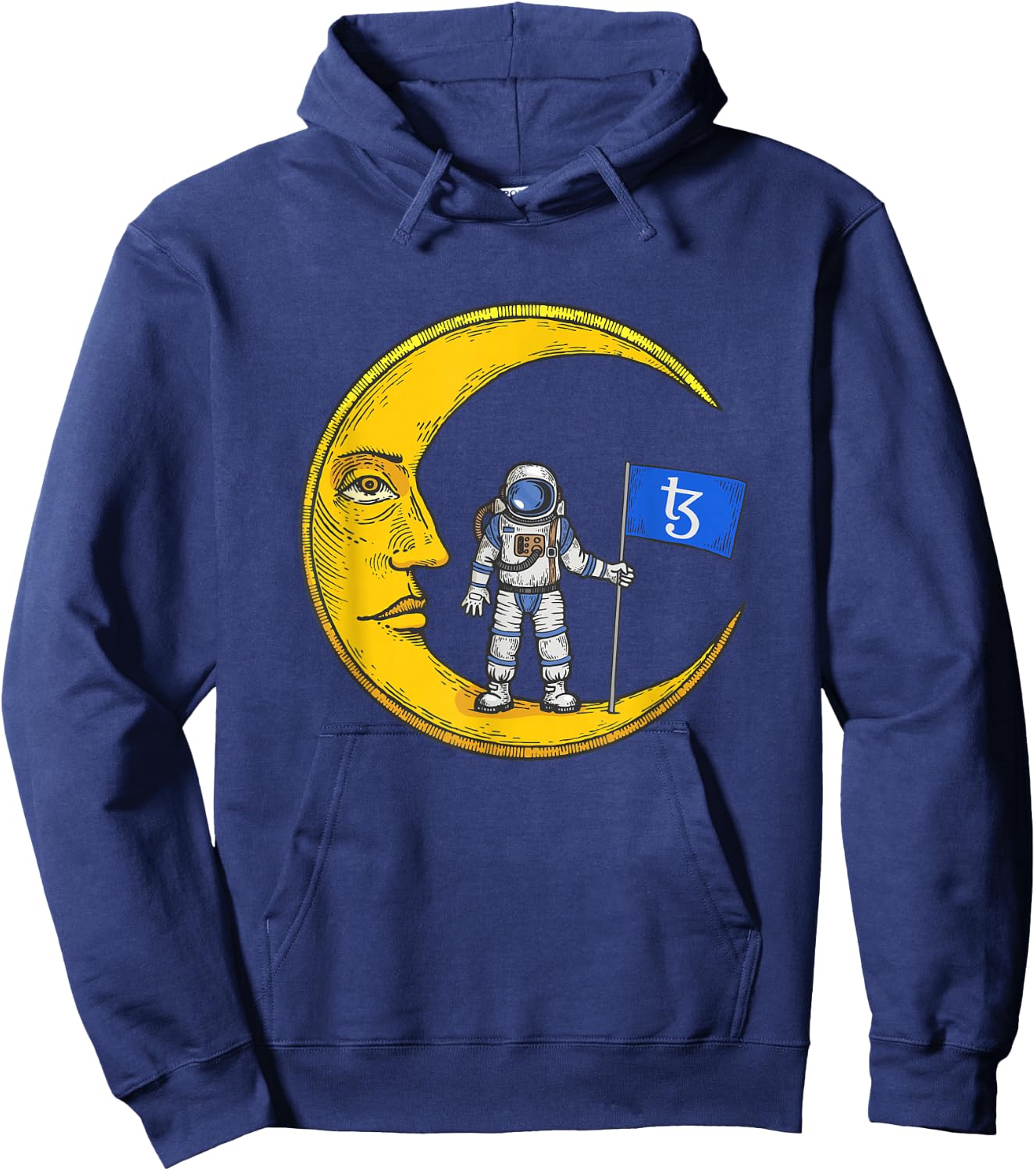 Tezos Logo Crypto Flag On Moon To Hodl XTZ Bull Market Hoodie - Hoodie | Navy