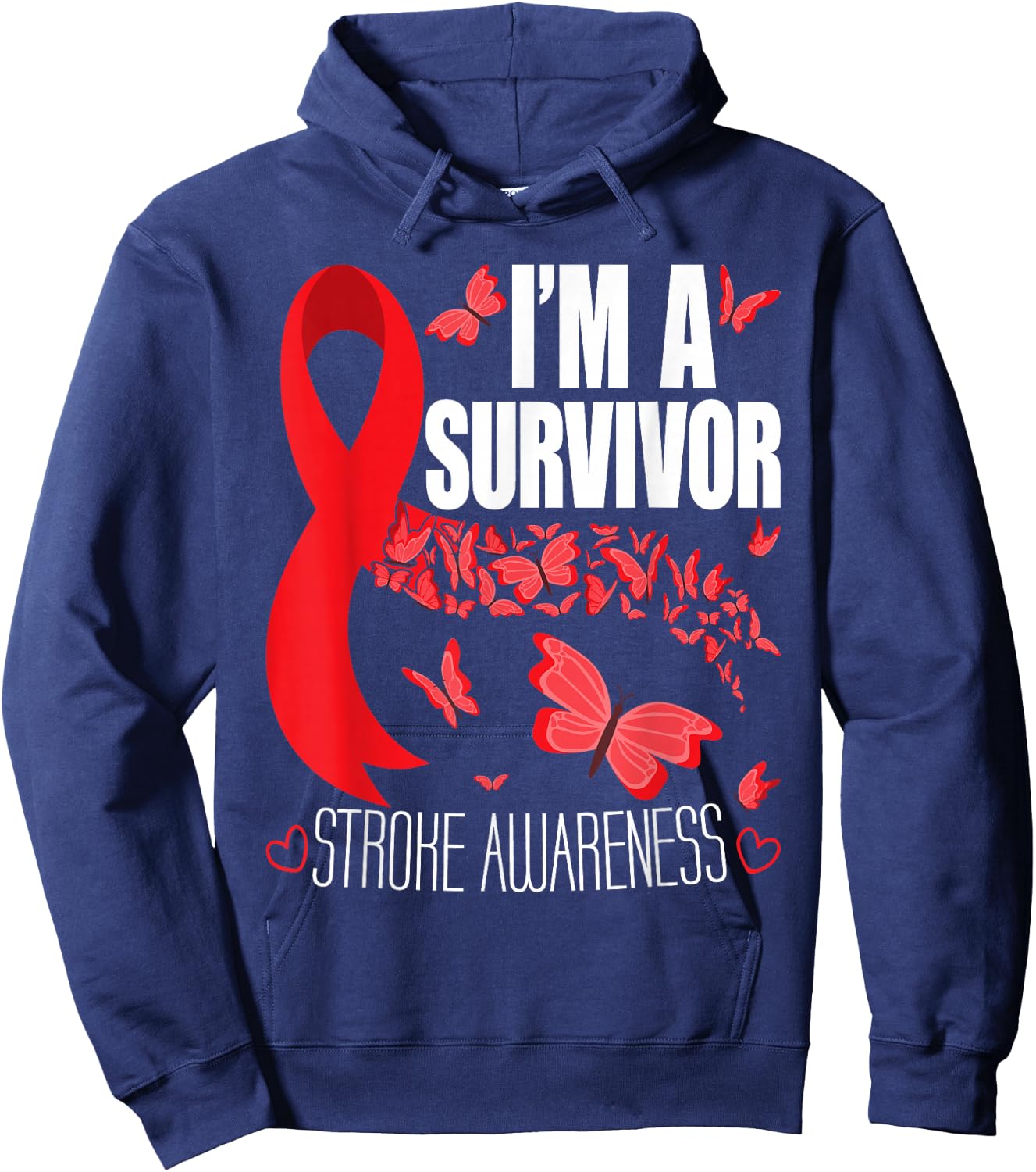 I'm A Survivor Stroke Awareness - Red Ribbon Brain Attack Hoodie - Hoodie | Navy