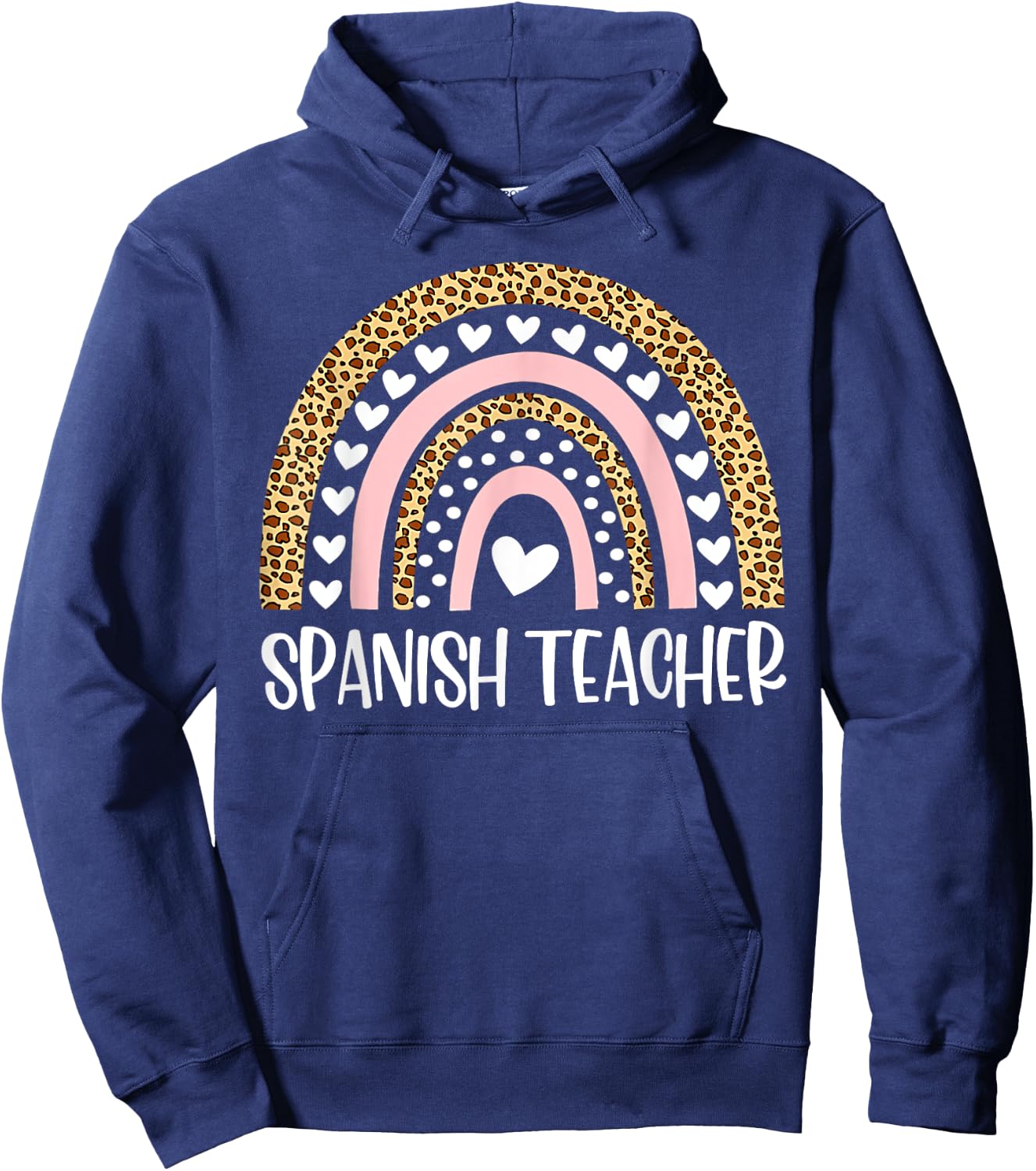Spanish teacher leopard rainbow Hoodie - Hoodie | Navy