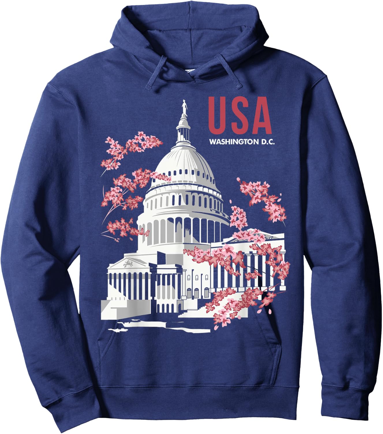 US Capitol Building Washington DC Cherry Blossoms Hoodie - Hoodie | Navy