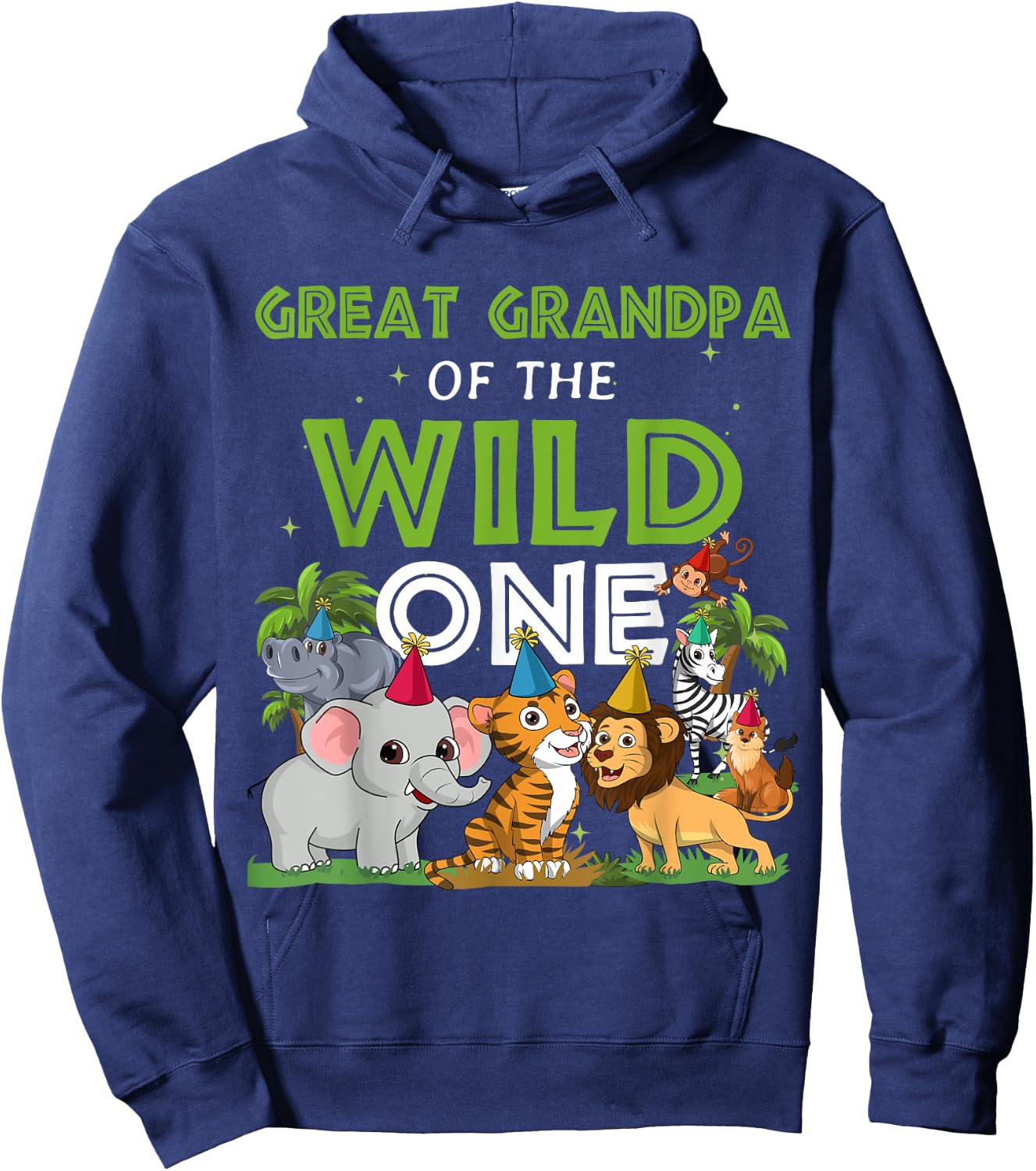 Great Grandpa of the Wild One Zoo Birthday Safari Jungle Ani Hoodie - Hoodie | Navy