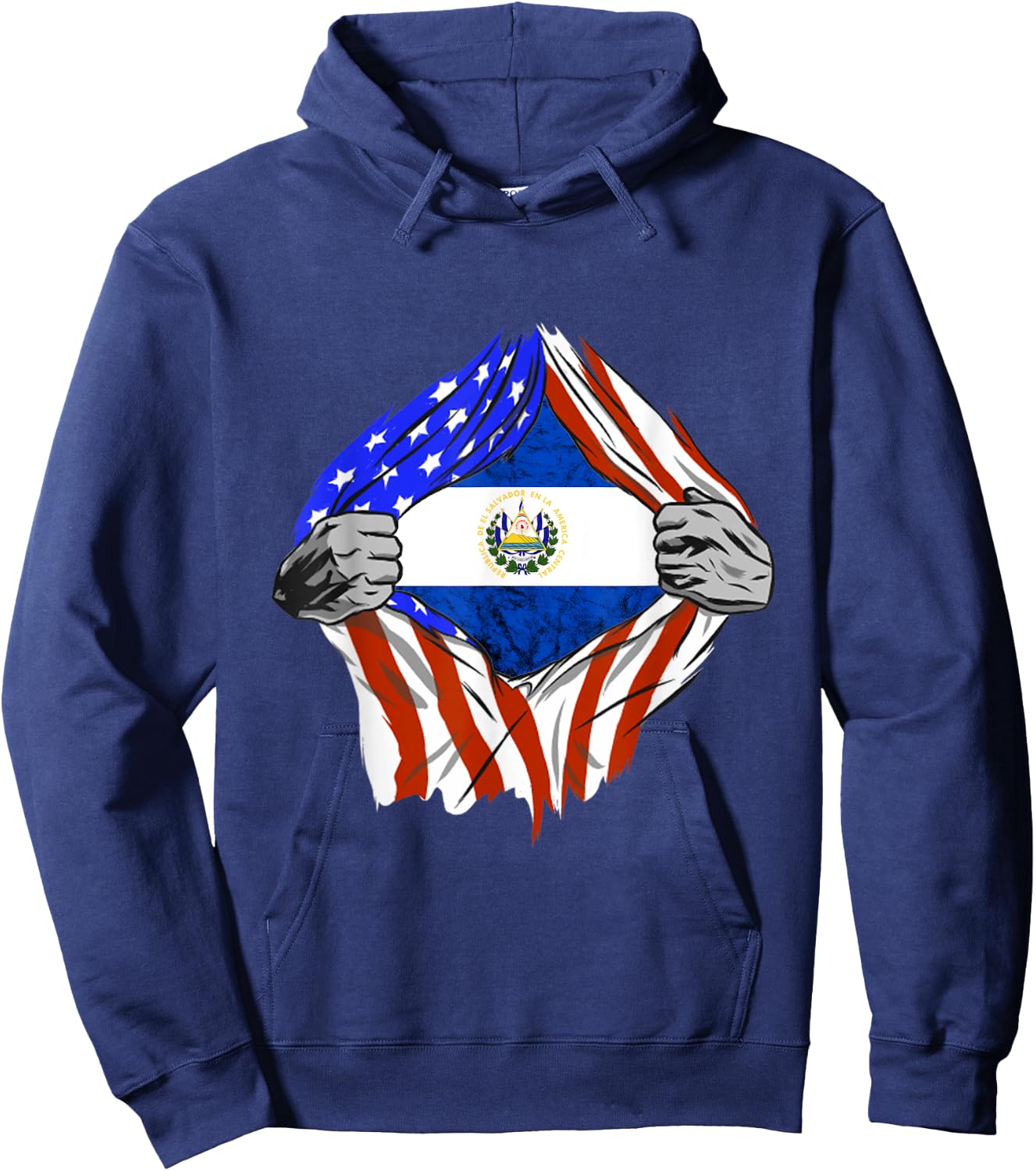 EL Salvador Chest Salvadorean Flag El Salvador Flag Hoodie - Hoodie | Navy