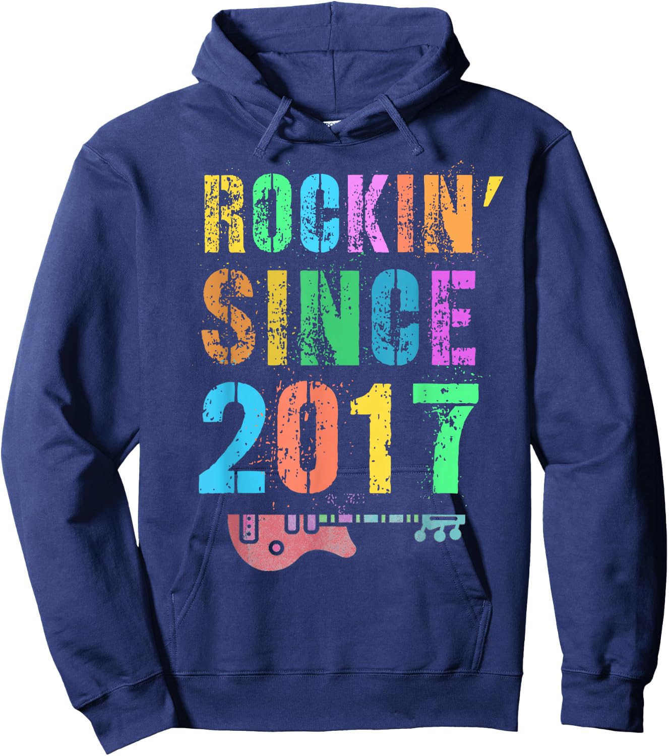ROCKIN' SINCE 2017 Vintage Rockstar 9th Birthday Boy Girl 9 Hoodie - Hoodie | Navy