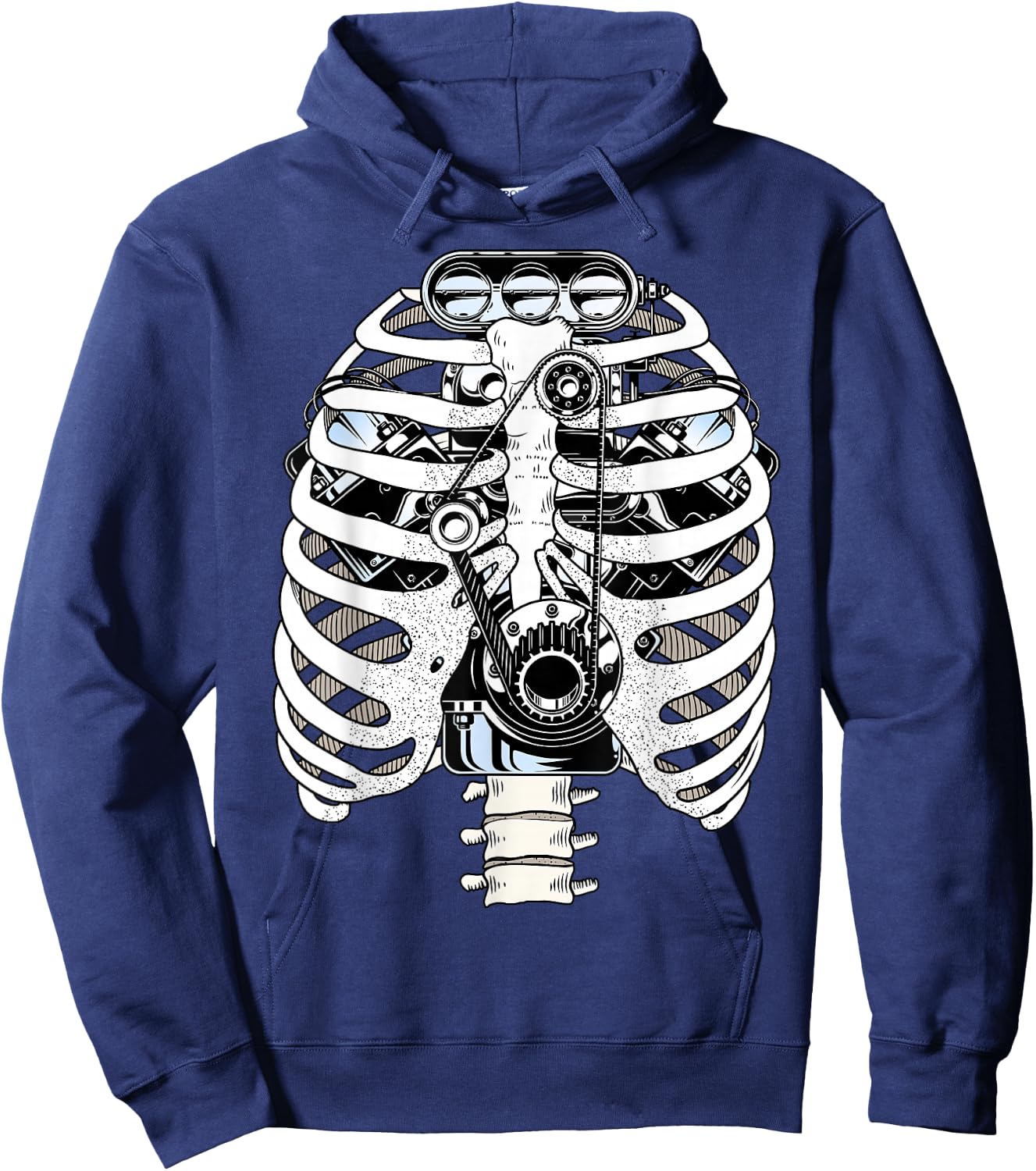 Engine Ribcage Anatomy – Biomechanical Fusion Car Mechanic Hoodie - Hoodie | Navy