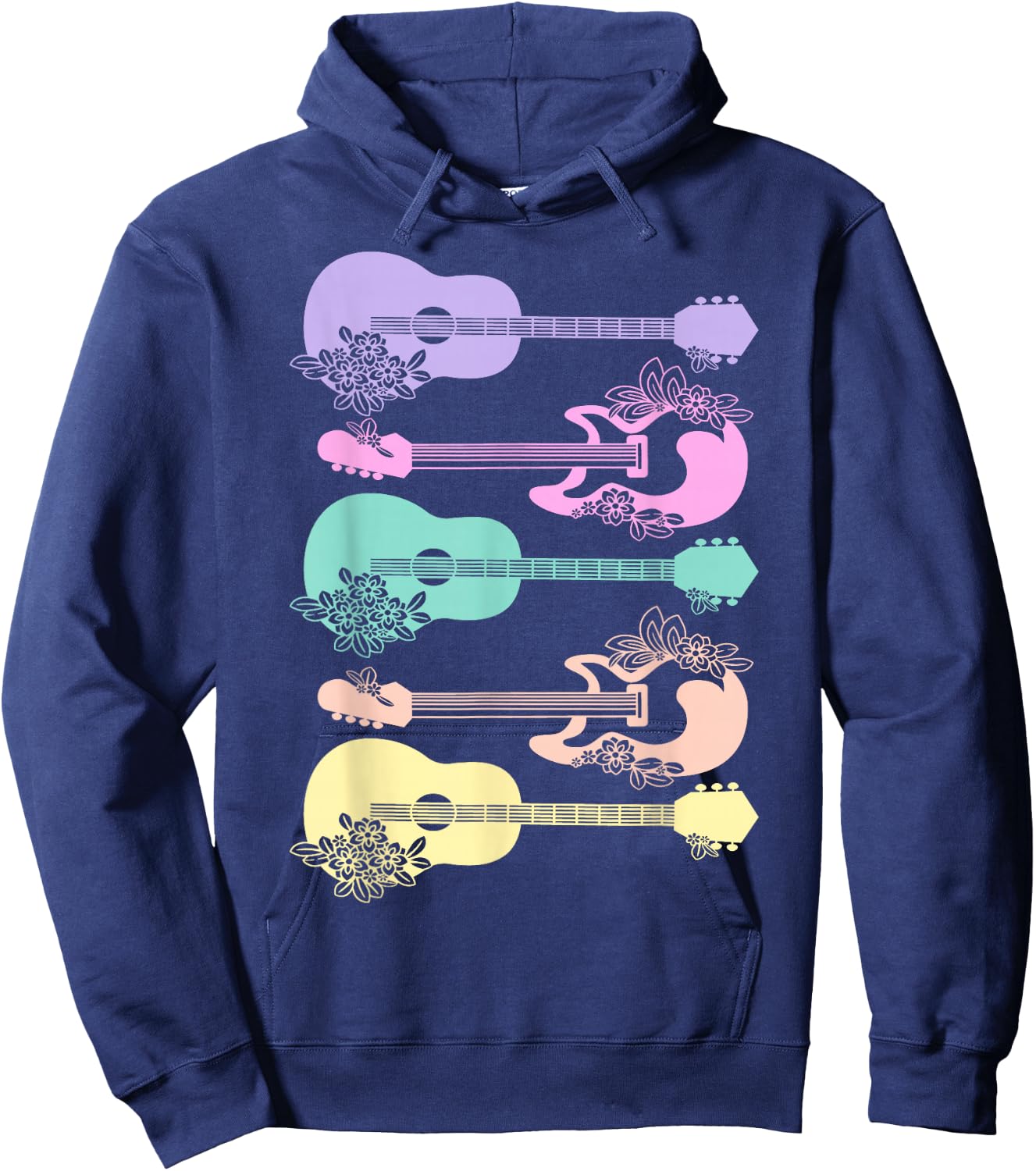 Guitar Lover Girls Pastel Theme Guitars Flowers Music Band Hoodie - Hoodie | Navy