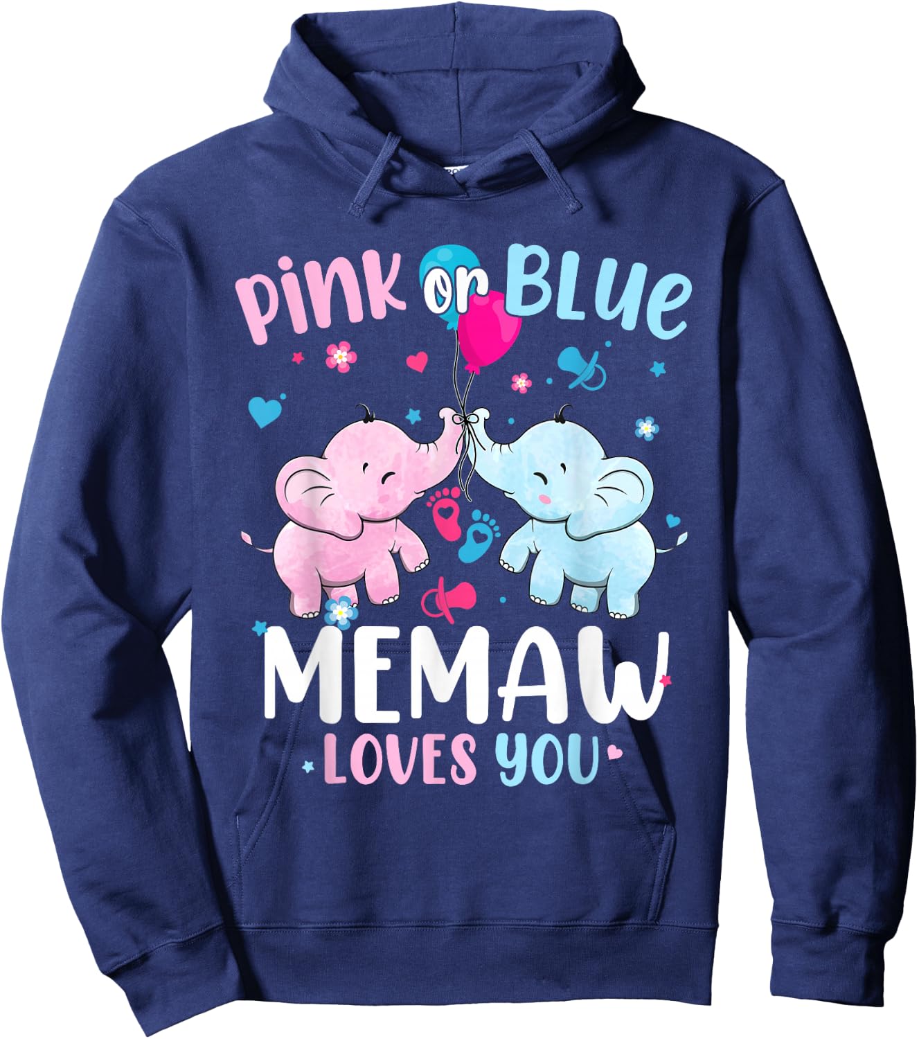 Pink or Blue Memaw Loves You Gender Reveal Elephant Grandma Hoodie - Hoodie | Navy