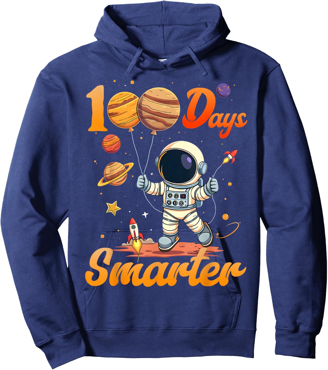 100 days smarter 100th Day Of School For Boys Girl Astronaut Hoodie - Hoodie | Navy