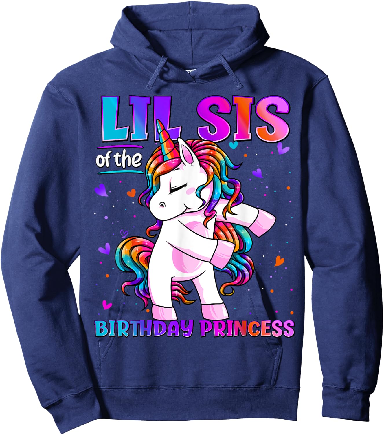 Lil Sis of the Birthday Princess Flossing Unicorn Lil Sister Hoodie - Hoodie | Navy