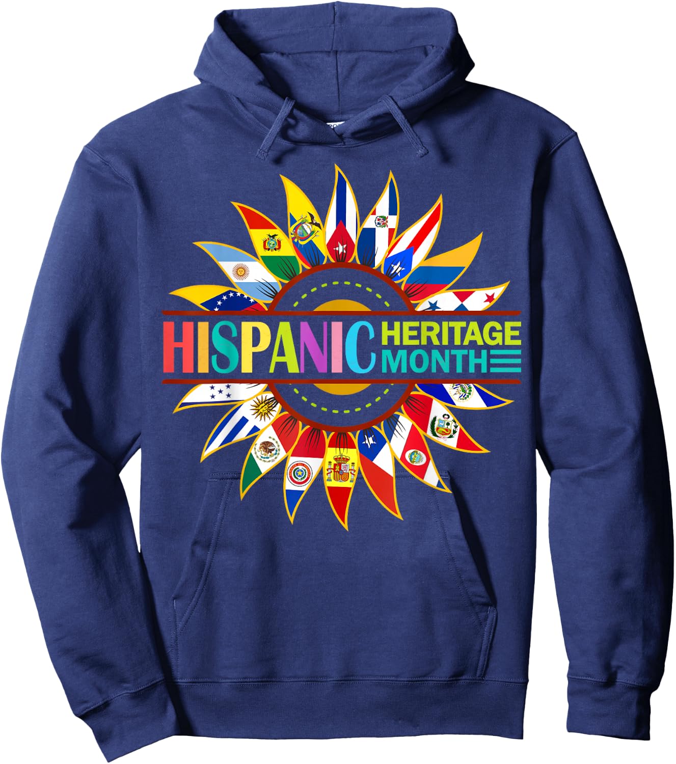 Hispanic Heritage Month Latino Countries Flags Sunflower Hoodie - Hoodie | Navy