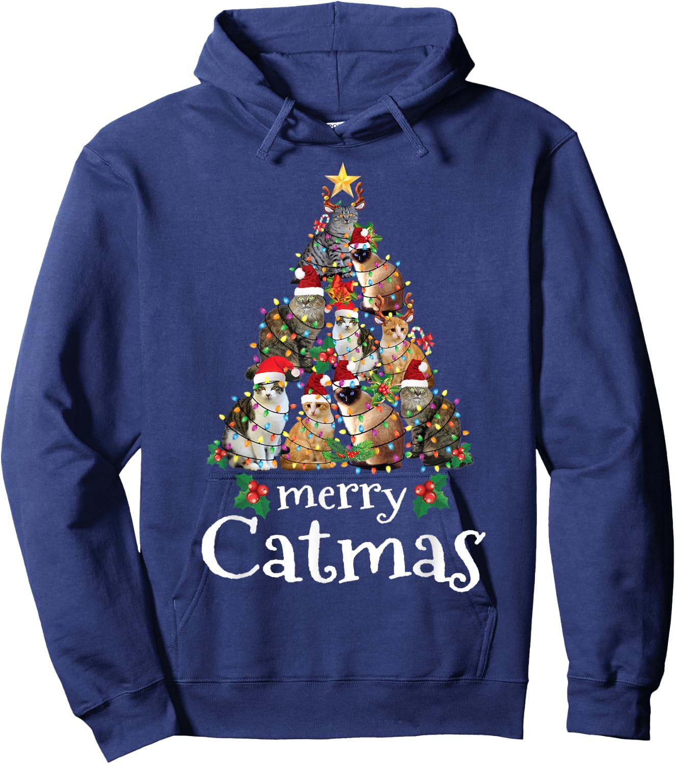Merry Catmas Funny Cat Mom Cat Dad Christmas Cat Hoodie - Hoodie | Navy