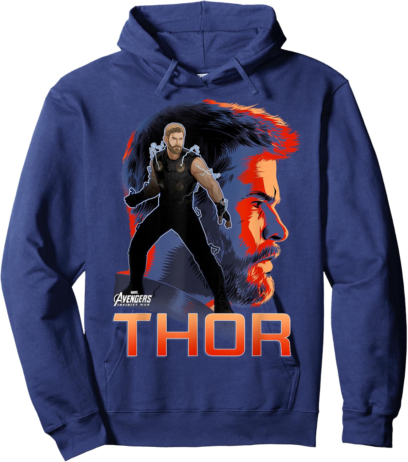 Marvel Infinity War Thor Big Head Profile Graphic Hoodie - Hoodie | Navy
