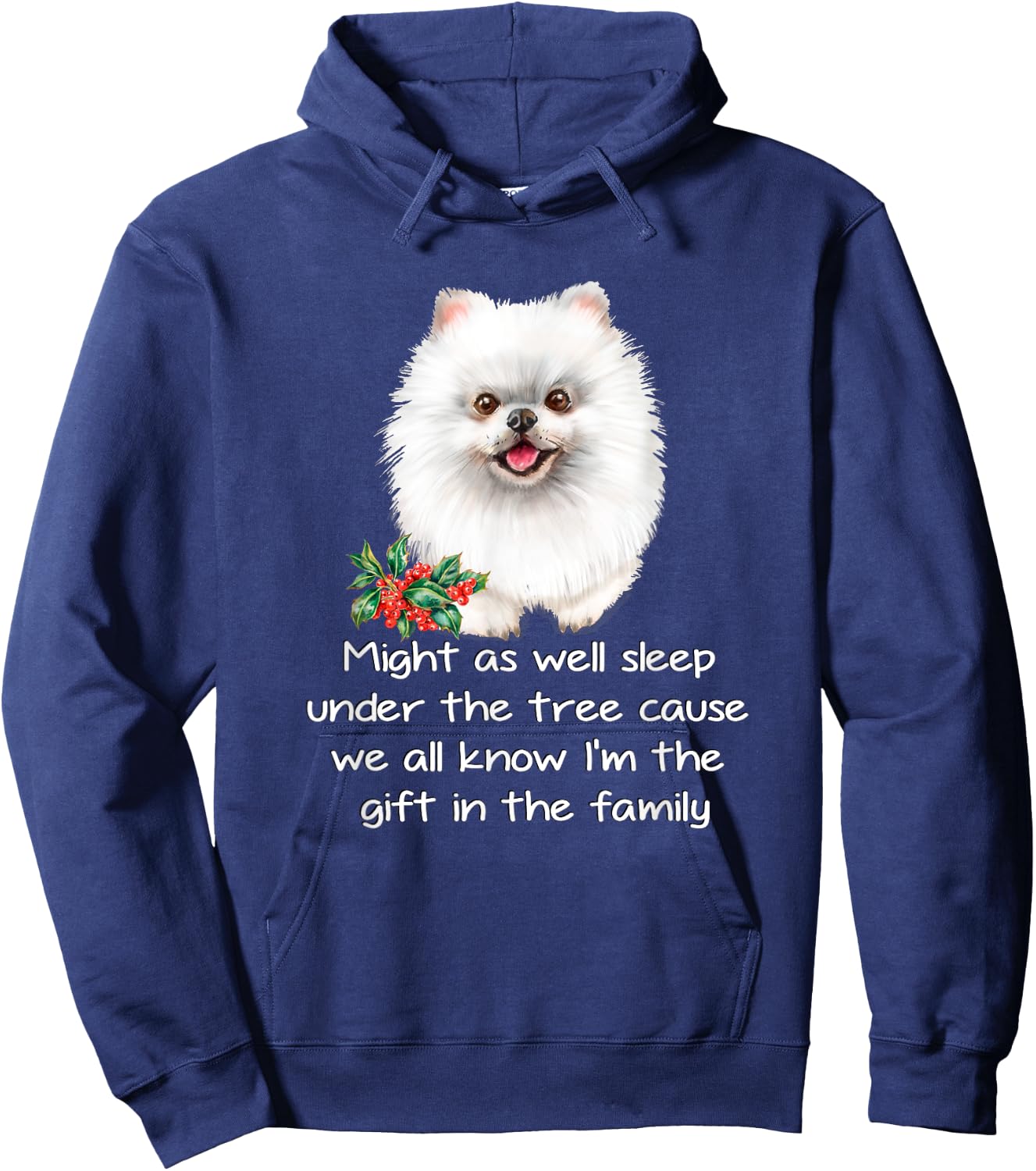 Favorite Family White Pomeranian Puppy Funny Christmas Humor Hoodie - Hoodie | Navy