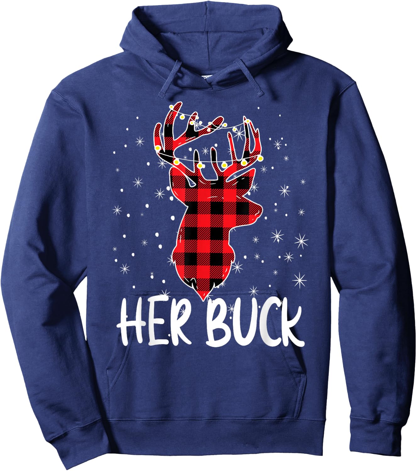Her Buck His Doe Reindeer Xmas Matching Couples Christmas Hoodie - Hoodie | Navy