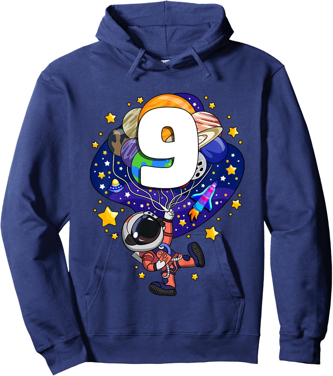 Kids Outer Space Astronaut 9th Birthday Boy 9 Year Old Hoodie - Hoodie | Navy
