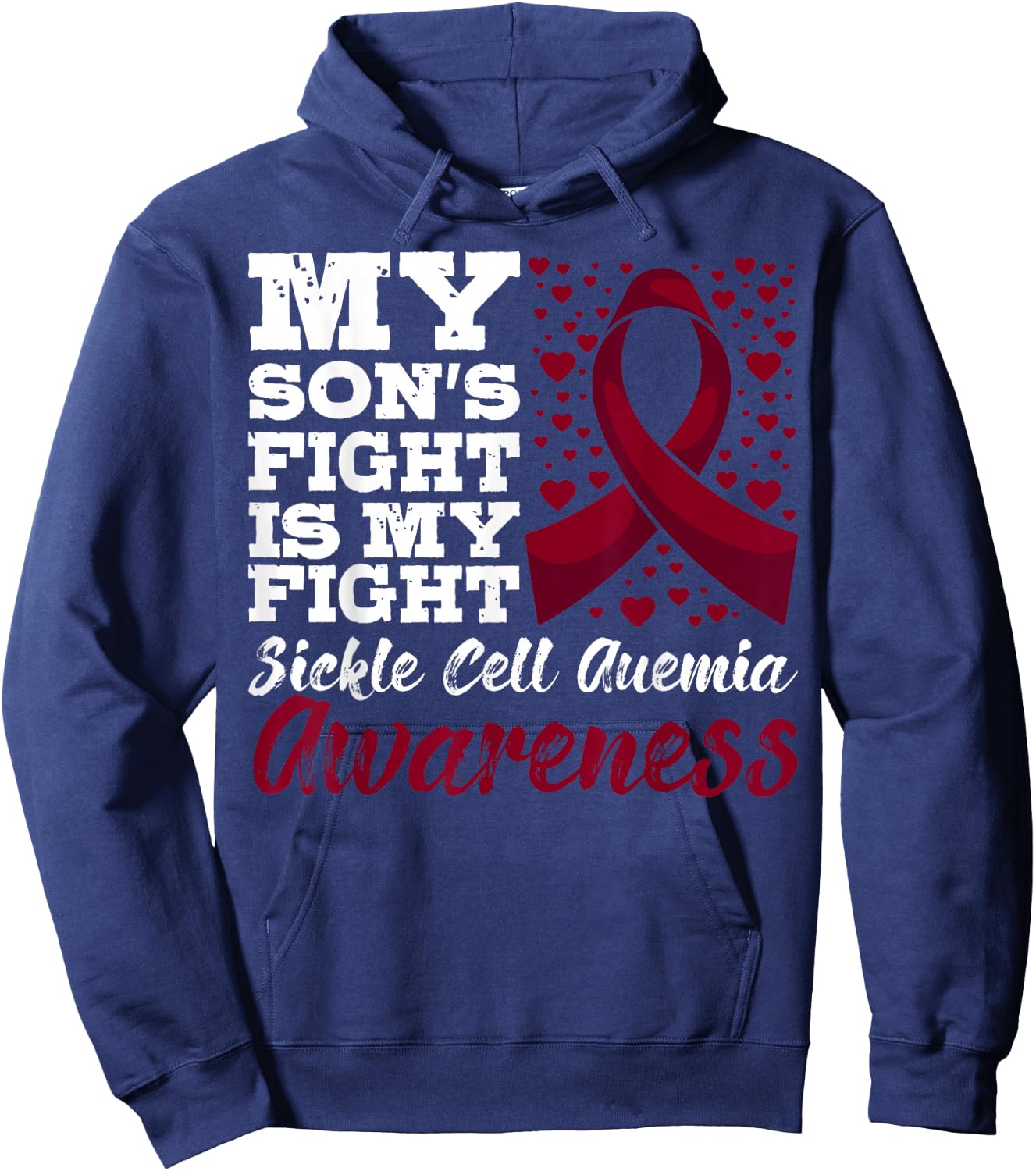 Sickle Cell Anemia SCD Warrior Burgundy Awareness Ribbon Hoodie - Hoodie | Navy