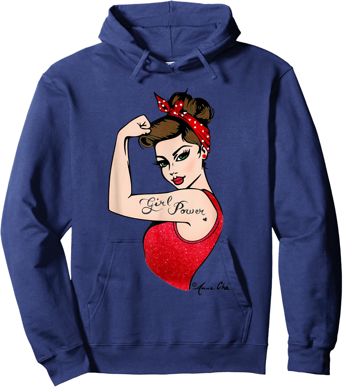 GirlPower Pinup Feminist Retro RosieRiveter Vintage Style Hoodie - Hoodie | Navy
