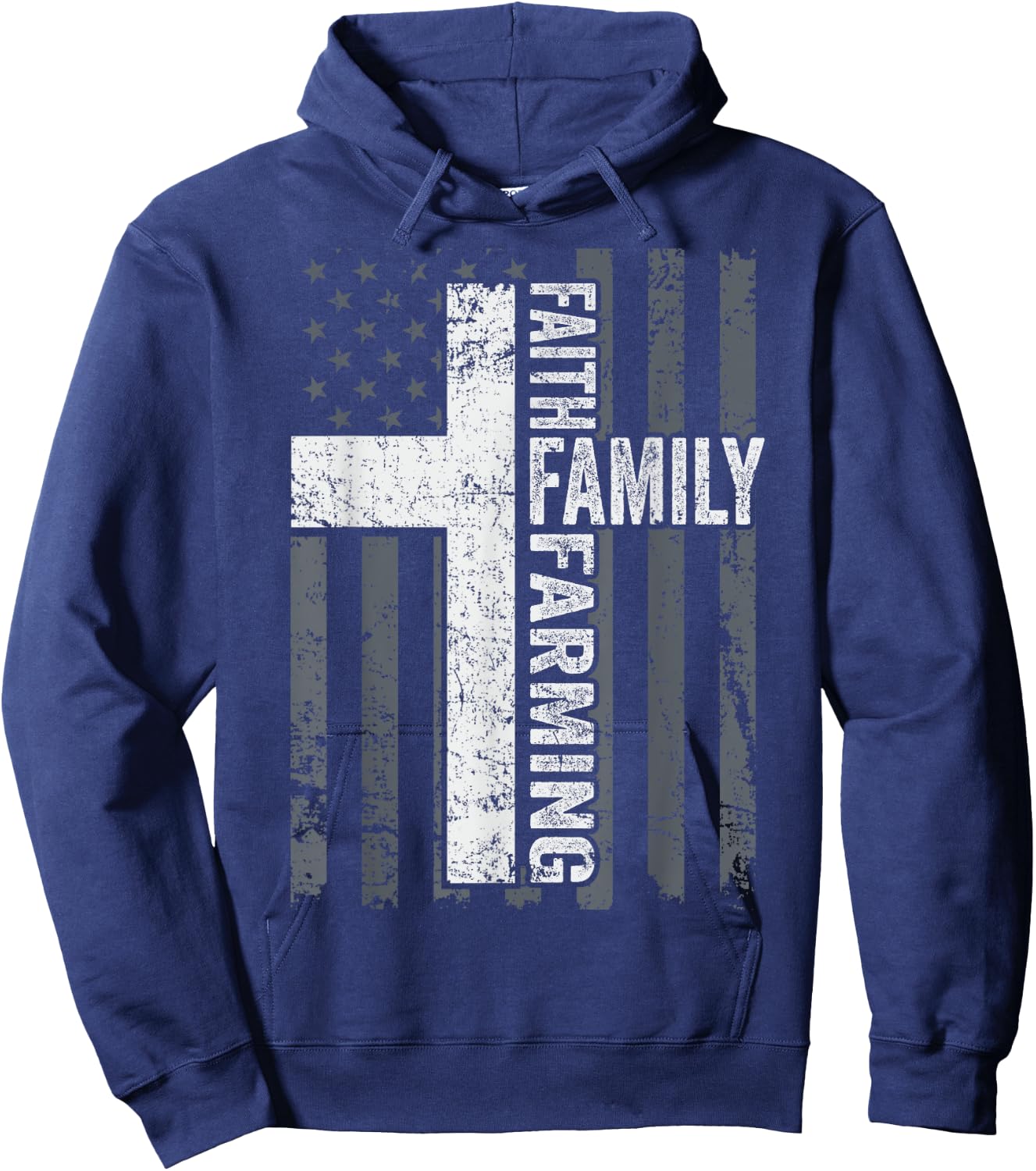 Faith Family Farming Freedom - American Farmer Cross Flag Hoodie - Hoodie | Navy